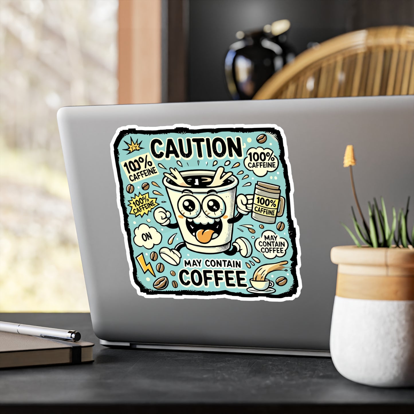 Caution May Contain Coffee - Coffee lover Sticker for Laptop Sticker. Water Bottle Sticker, Vinyl Caffeine humor Decal - Coffee lover Gift