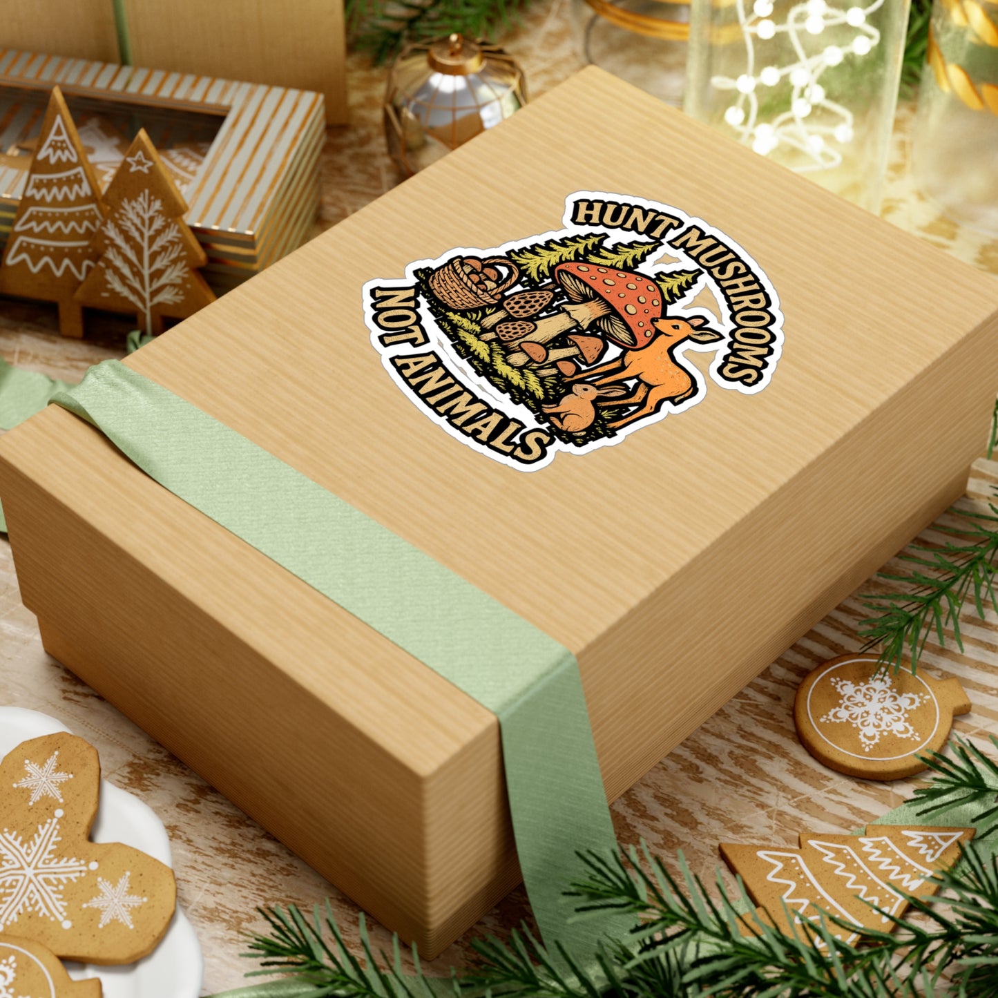 Hunt Mushrooms Not Animals – Vinyl Sticker for Laptop or Water Bottle | Morel Decal, Forager & Nature Lover Gift