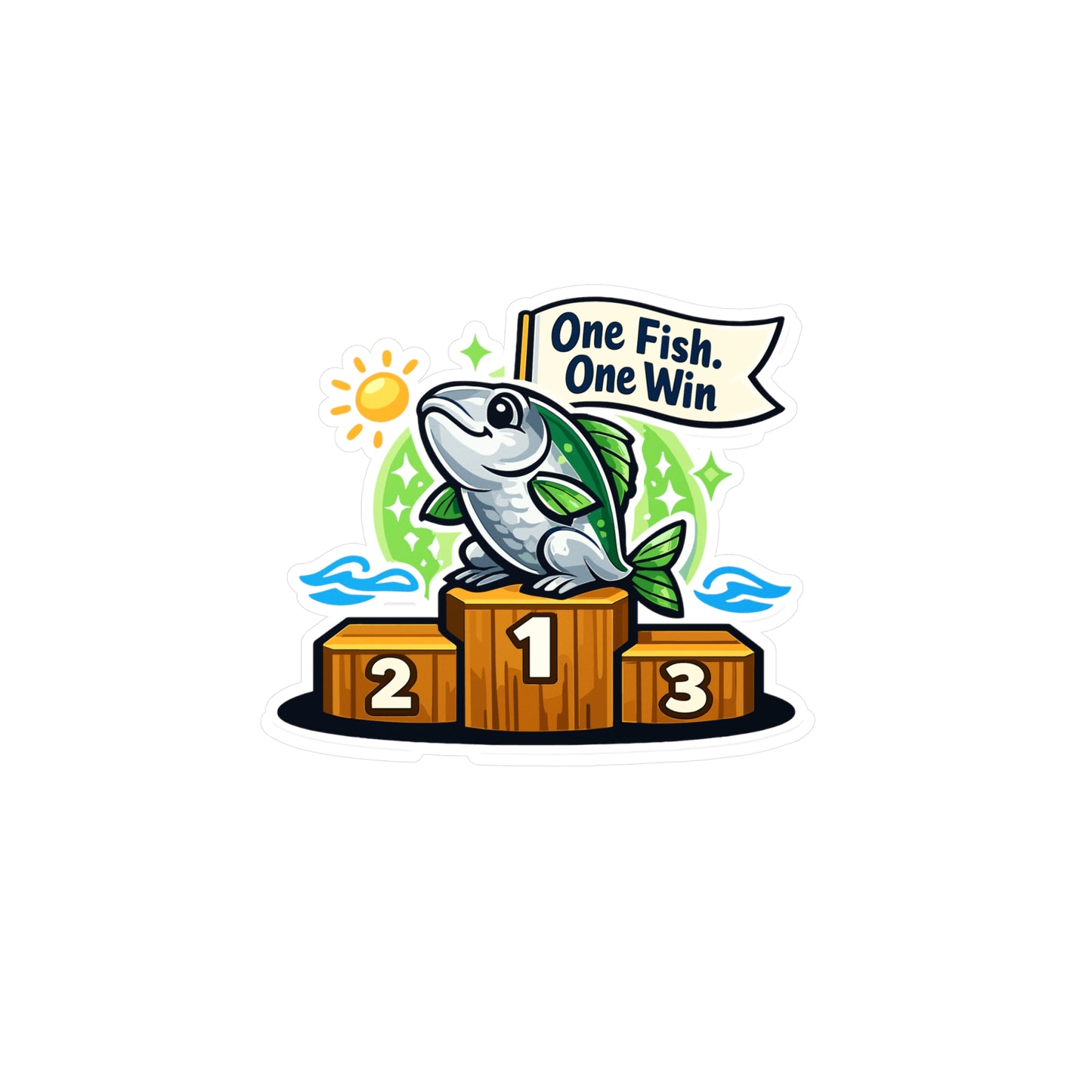 Fishing Sticker One Fish, One Win Waterproof Vinyl Decals for Laptop, Water Bottle - Angling Lake Boating Design