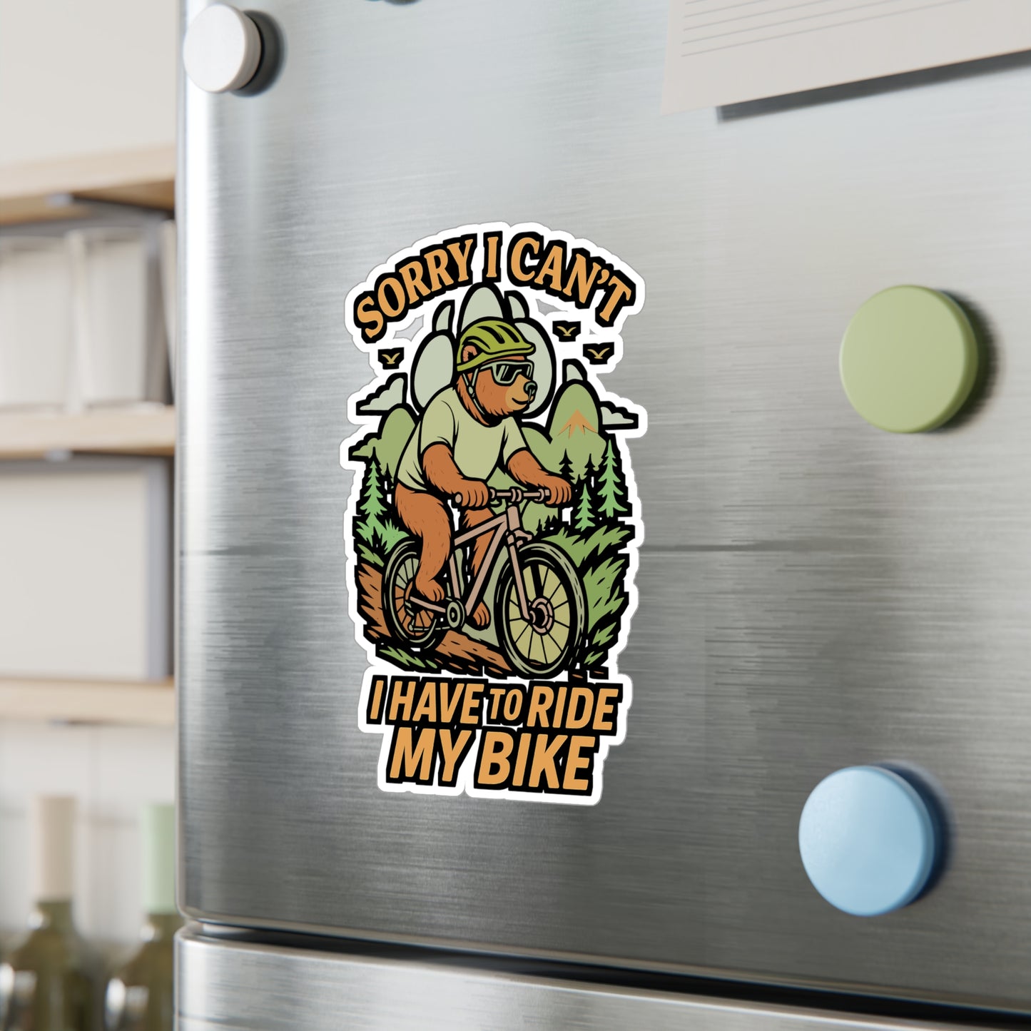Sorry I Can’t I Have to Ride My Bike – Cycling Sticker for Laptop, Water Bottle & Helmet | Vinyl Bear Decal | Funny Biker Gift