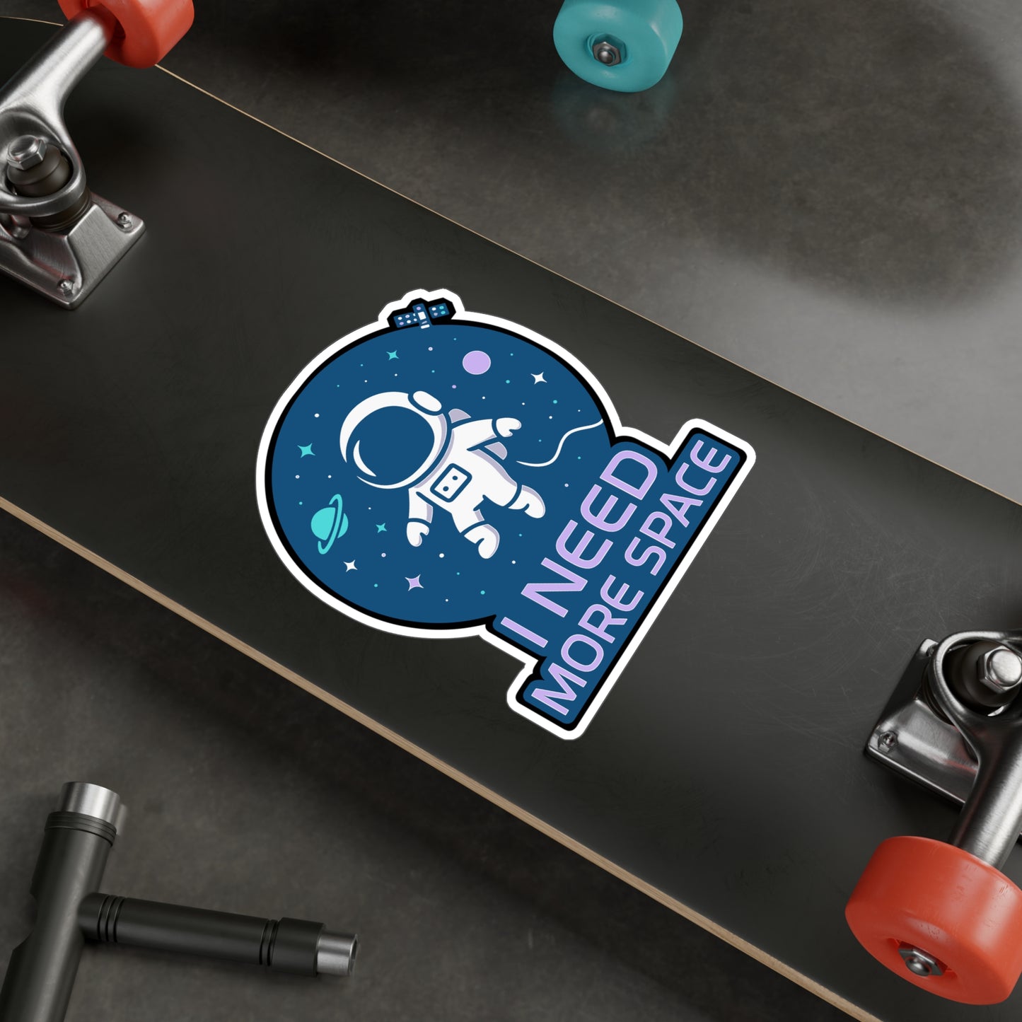 Space Sticker – "I Need More Space" Astronaut Decals, Fun Spaceman & Spaceship Design, Waterproof Vinyl for Laptop, Water Bottle