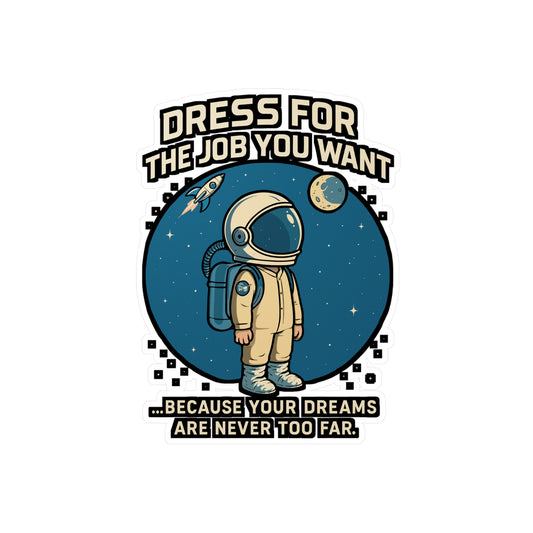 Dress For The Job You Want - Astronaut Sticker for Laptop, Water Bottle, Space Lover Gift, Motivational Decor for Students & Dreamers