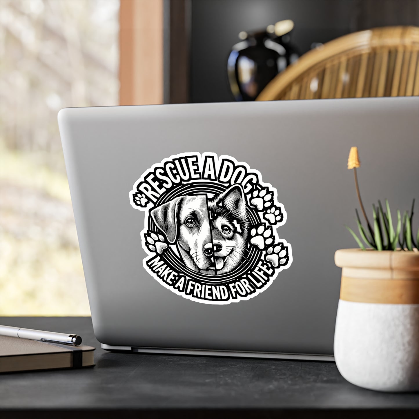 Rescue a Dog Make a Friend for Life – Dog Rescue Sticker | Vinyl Decal for Laptop, Water Bottle & Car – Pet Adoption Gift