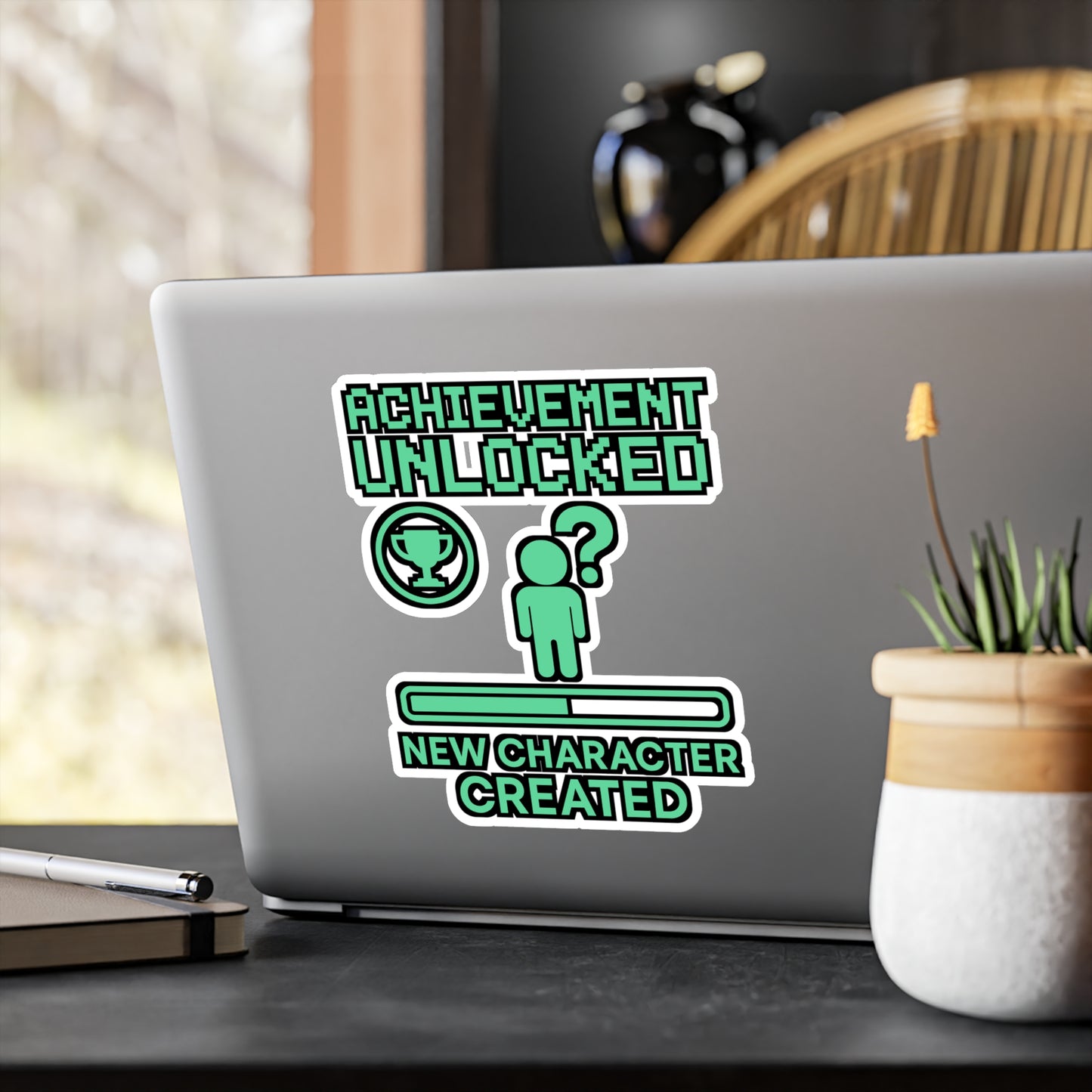 Achievement Sticker – Unlocked New Character Created Decals, Vinyl Waterproof Decor for Laptop, Water Bottle