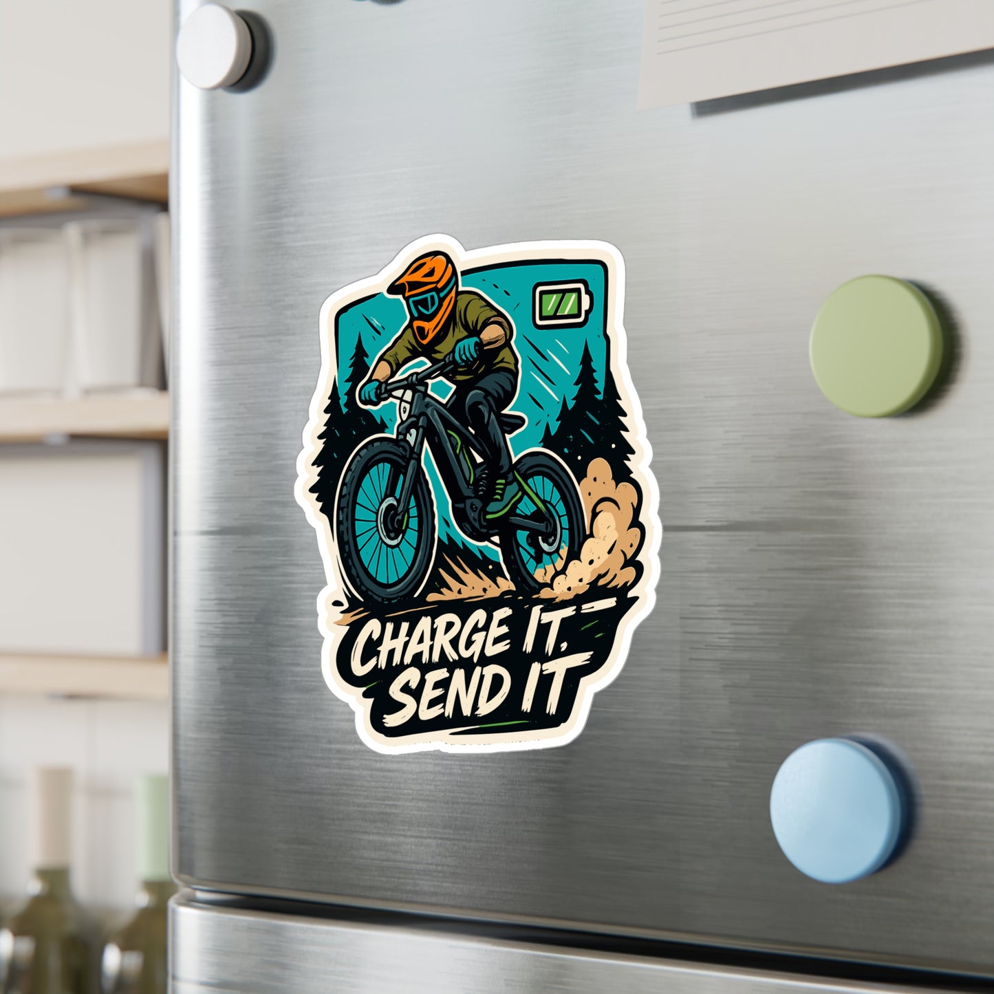 eMTB Sticker - "Charge It Send It" Electric Bike Decals for E Bike, Waterproof Vinyl Cycling Stickers for Laptop, Water Bottle