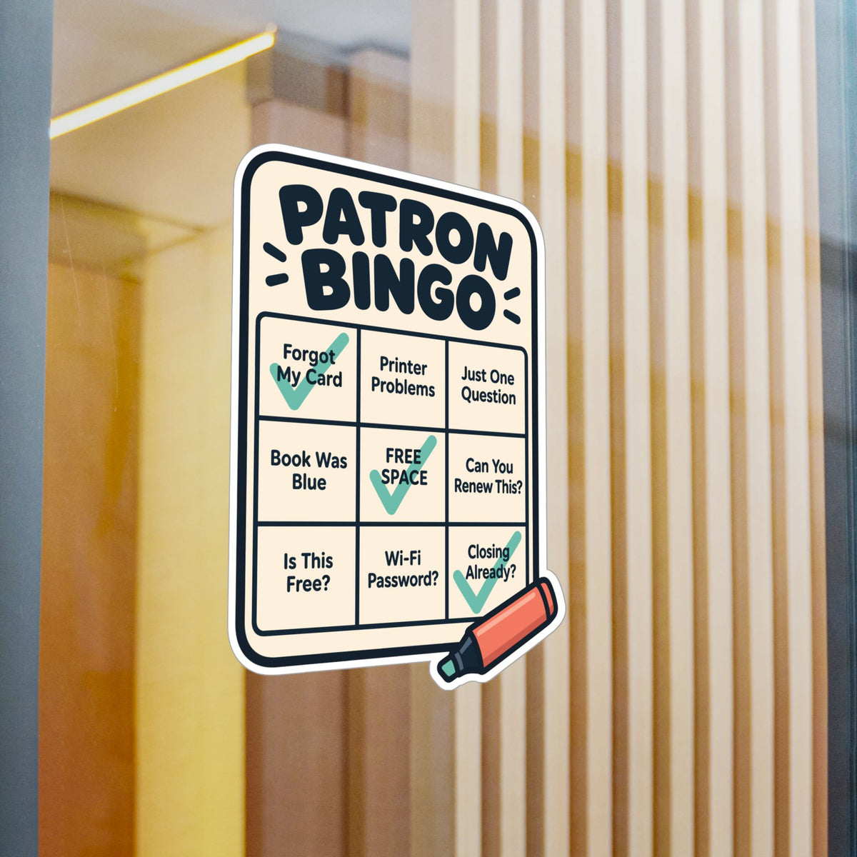 Librarian Sticker - Patron Bingo with a Fabulous Magical Unicorn, Decals for Laptop and Water Bottle