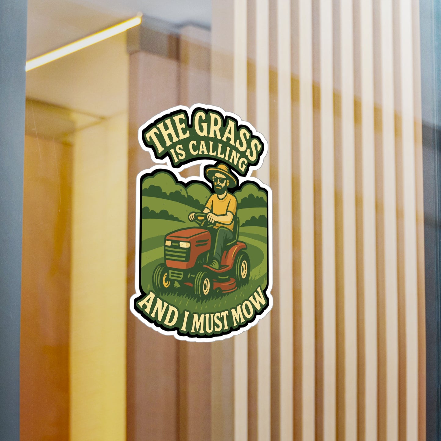 Lawn Sticker Decals – "The Grass Is Calling And I Must Mow" Funny Lawn-Mower Gift, Vinyl Waterproof Decor for Laptop, Water Bottle, Landscaper, Enforcement Officer