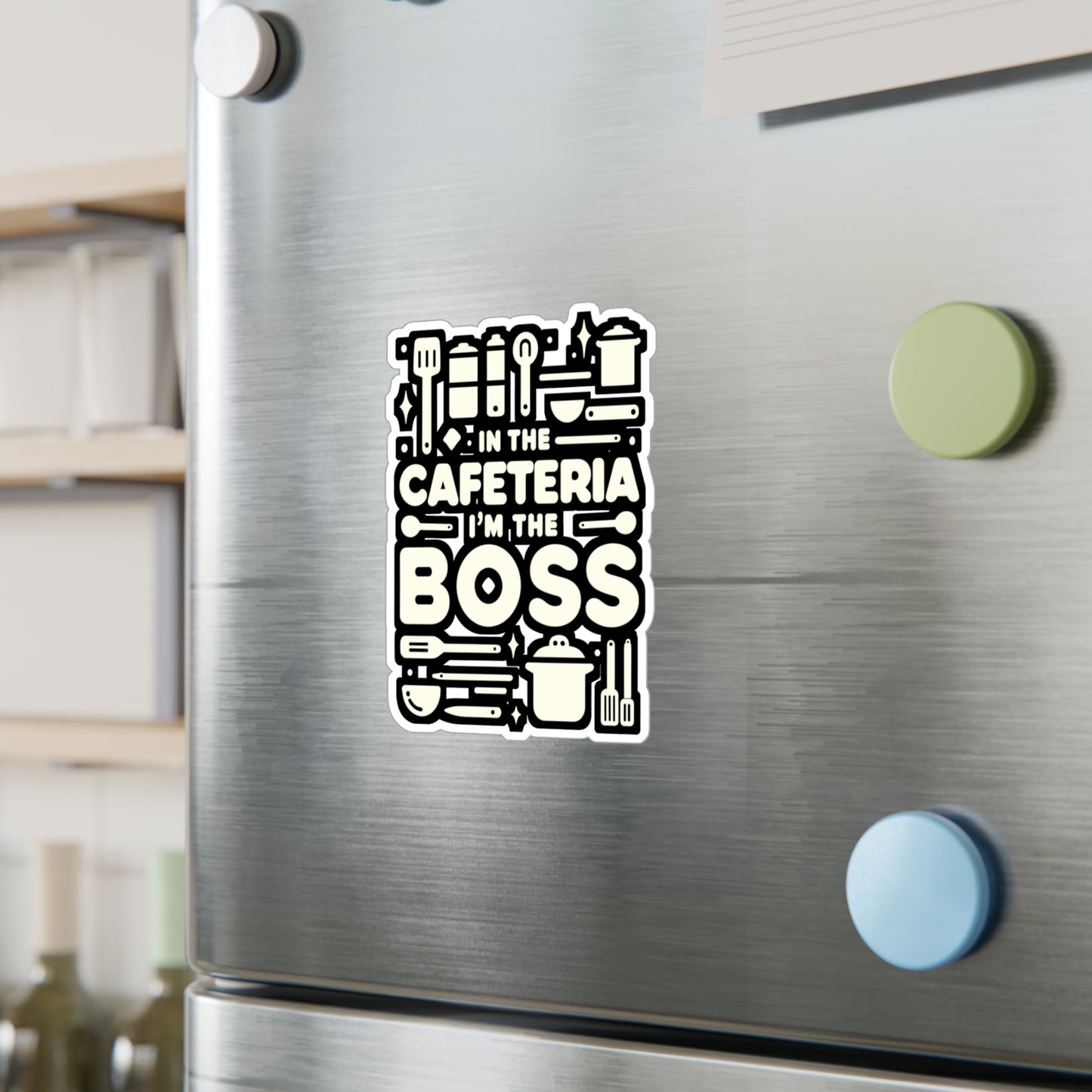In the cafeteria, I'm the boss - Lunch lady Sticker for Laptop Sticker. Water Bottle Sticker, Vinyl Lunch Decal - Lunch lady Gift