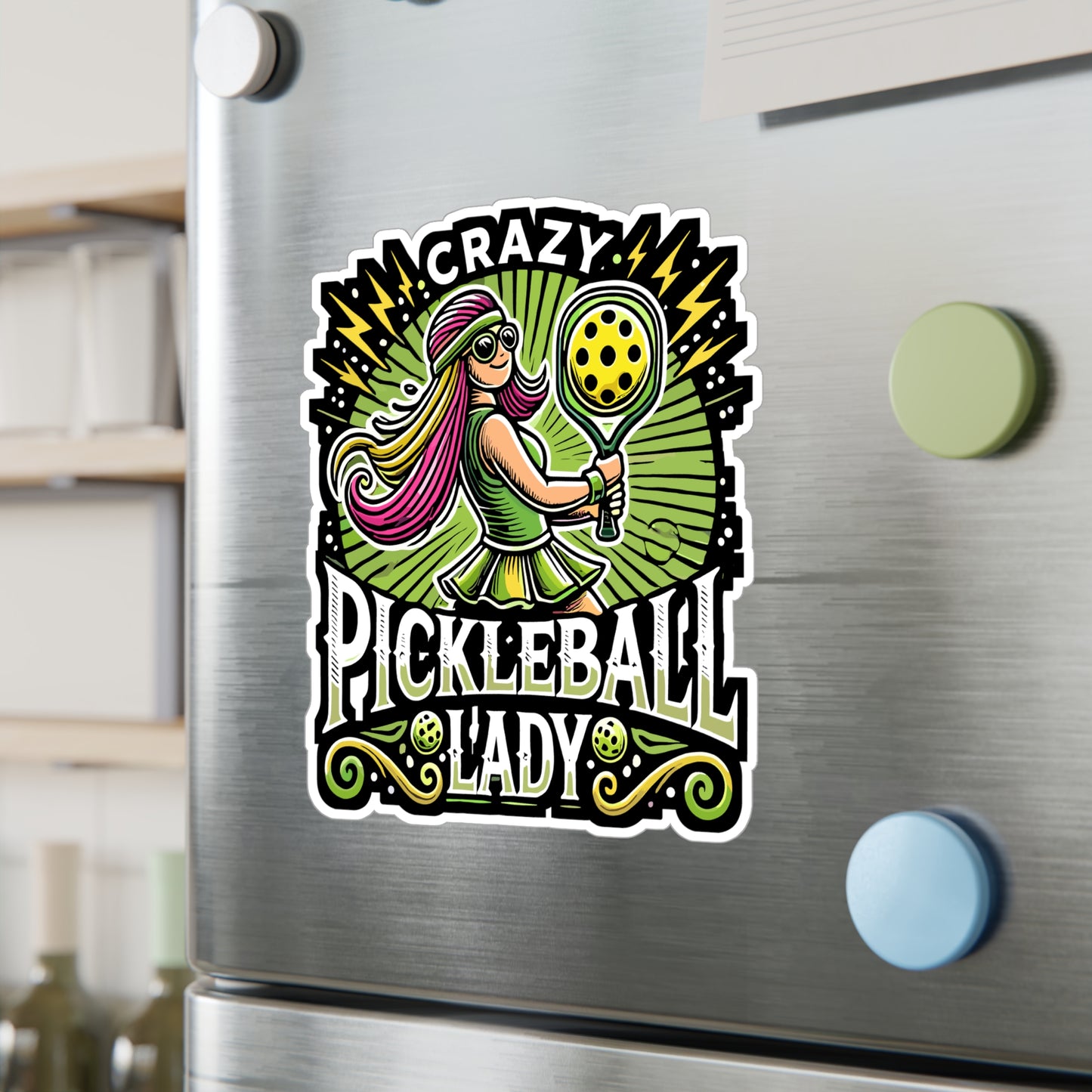 Crazy Pickleball Lady - Pickleball Sticker for Laptop Sticker. Water Bottle Sticker, Vinyl Dink Decal - Pickleball Gift