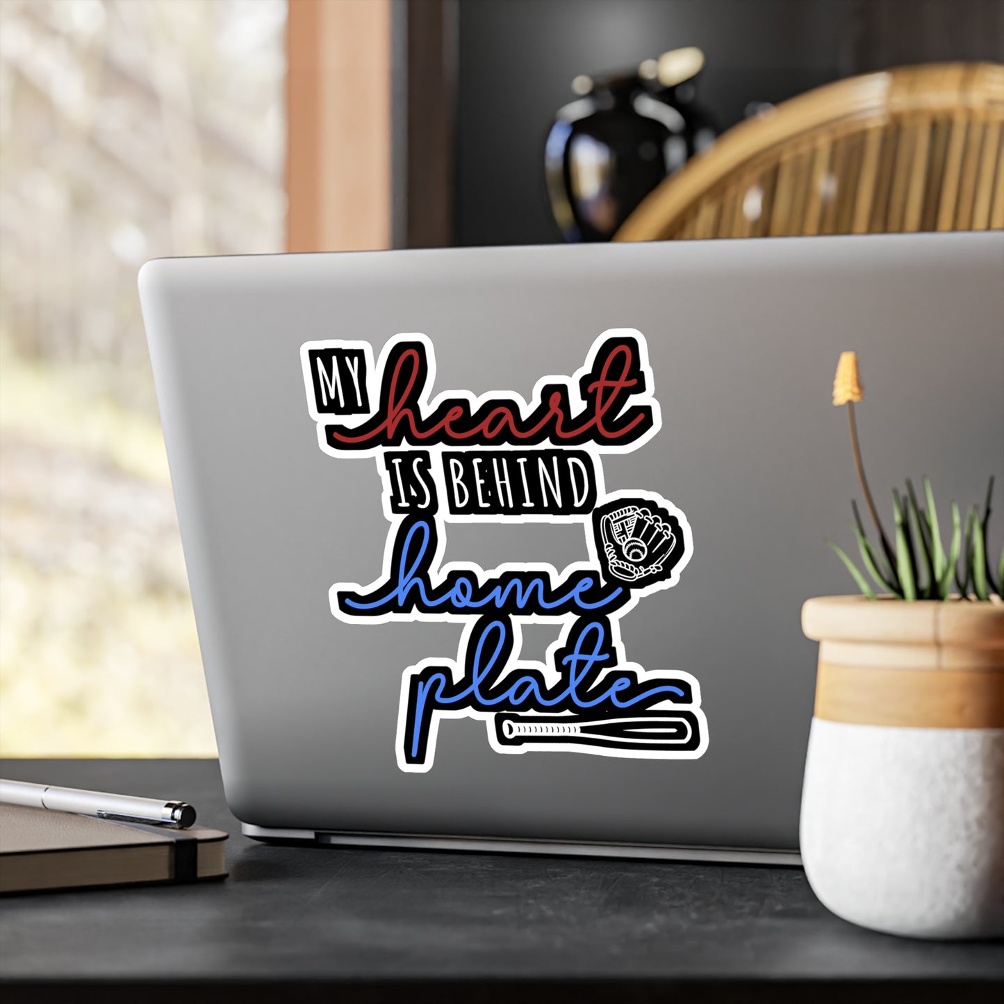 My Heart Is Behind Home Plate - Baseball Sticker for Laptop Sticker. Water Bottle Sticker, Vinyl Softball Decal - Baseball Gift