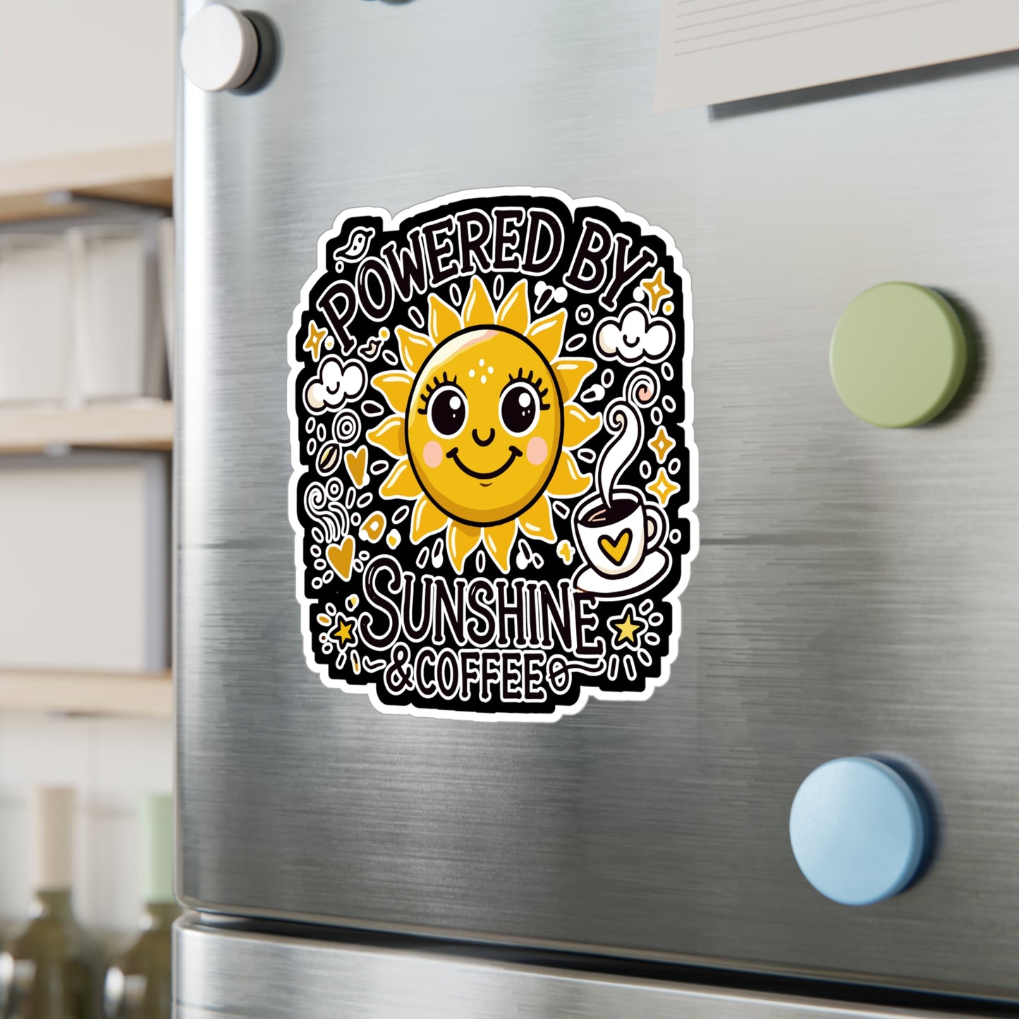 Powered by Sunshine & Coffee - Coffee lover Sticker for Laptop Sticker. Water Bottle Sticker, Vinyl Positive vibes Decal - Coffee lover Gift