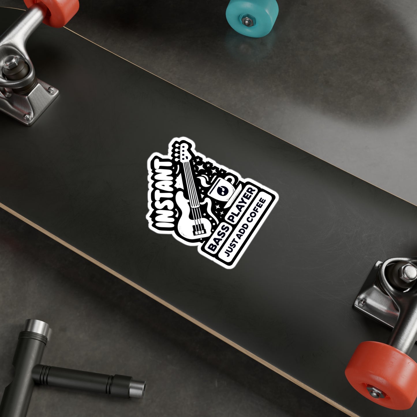 Instant Bass Player Just Add Coffee - Relax Sticker for Laptop Sticker. Water Bottle Sticker, Vinyl Bass player Decal - Relax Gift