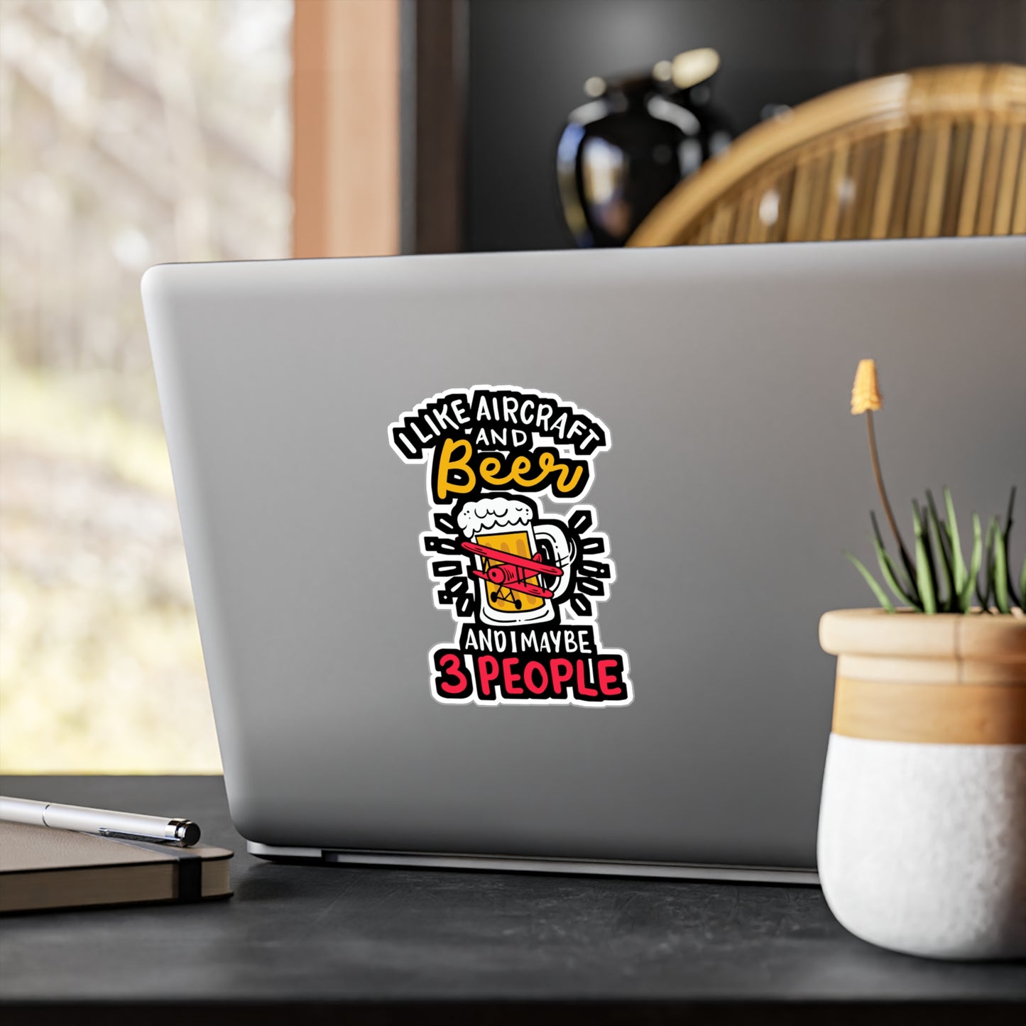 I Like Aircraft And Beer And Maybe 3 People - Airplane-mechanic Sticker for Laptop Sticker. Water Bottle Sticker, Vinyl Beer Decal - Airplane-mechanic Gift