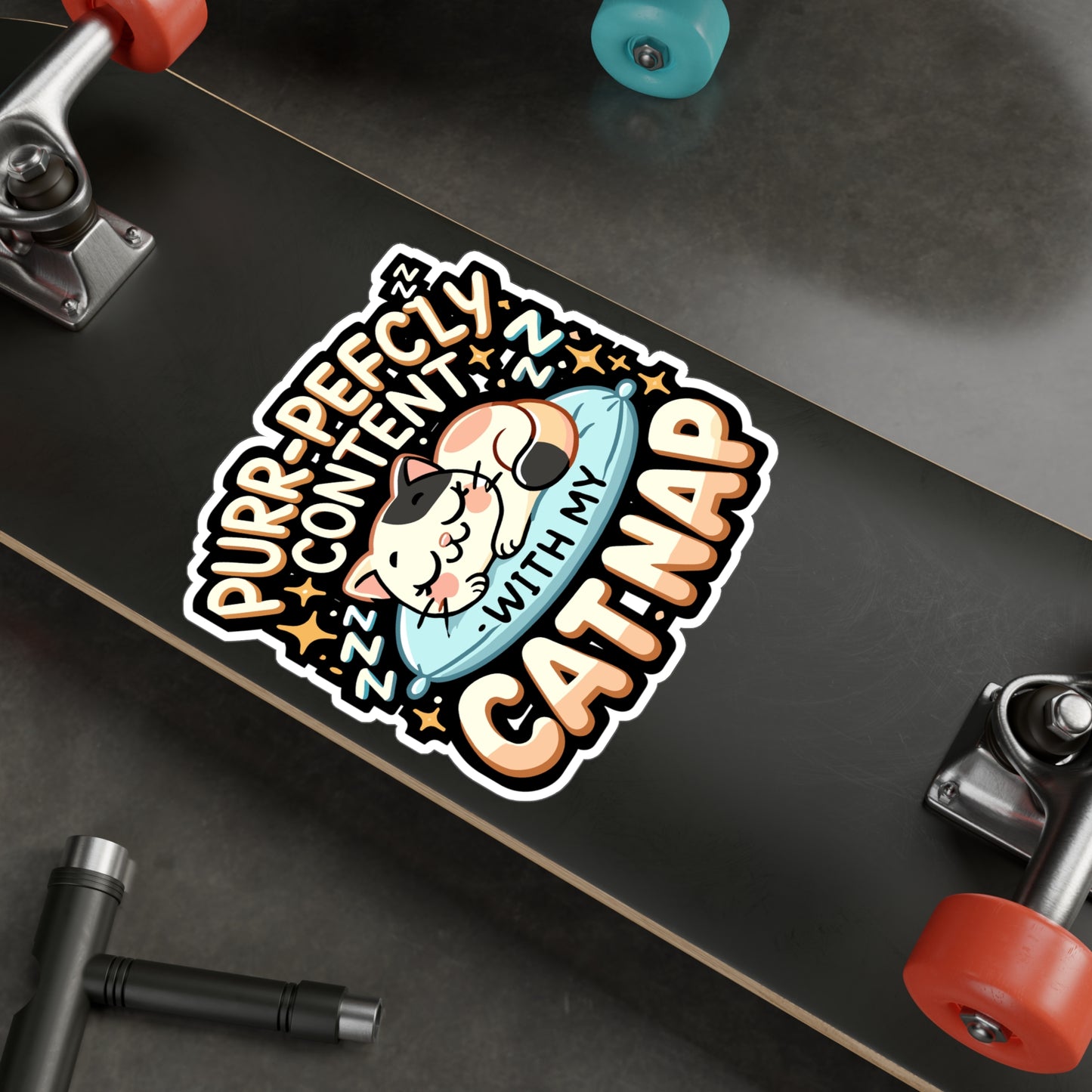 Purr-fectly Content with My Cat Nap - Cat nap Sticker for Laptop Sticker. Water Bottle Sticker, Vinyl Cute cat Decal - Cat nap Gift