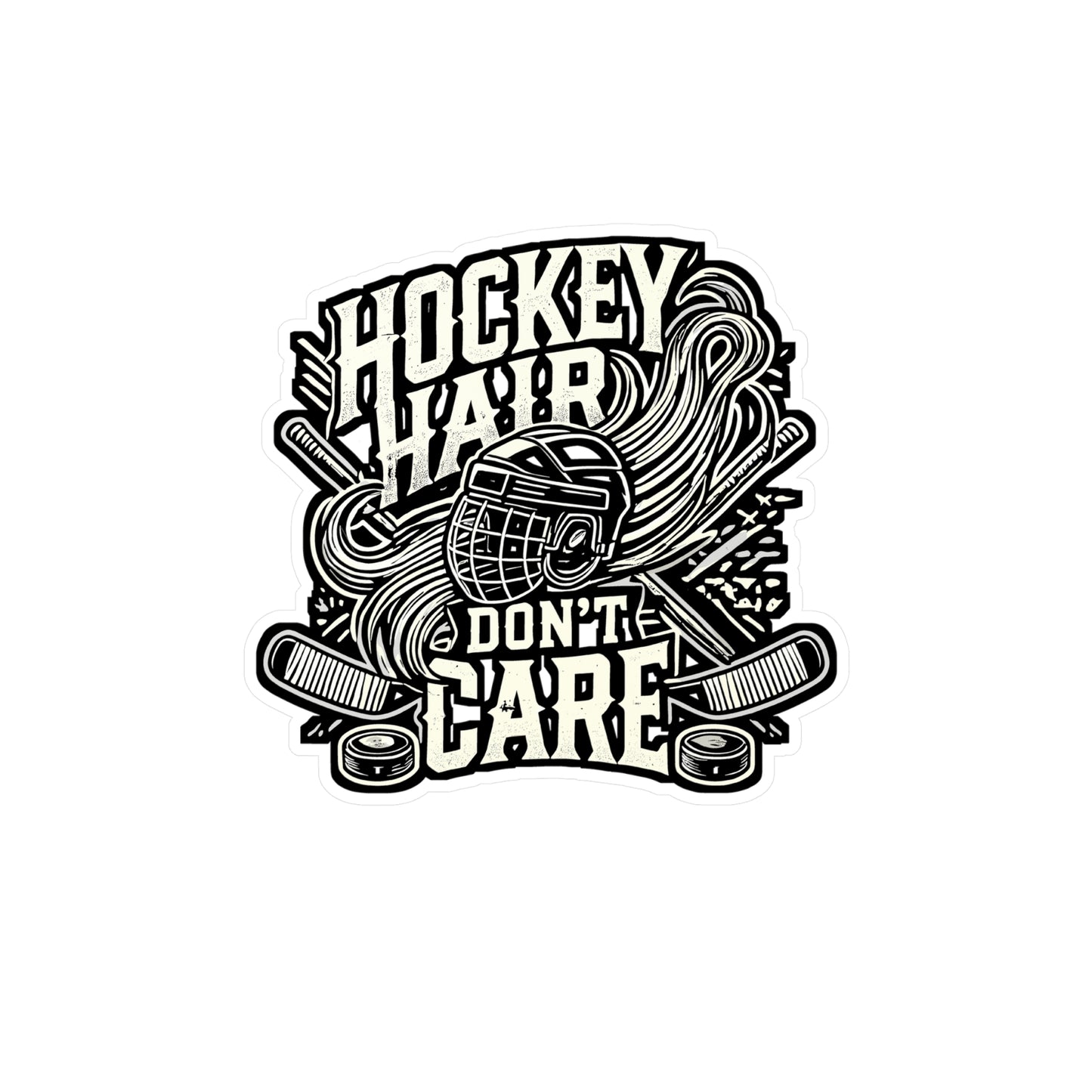 Hockey Hair Don't Care – Vinyl Hockey Sticker for Laptop, Water Bottle | Ice Hockey Decal, Funny Hockey Gift