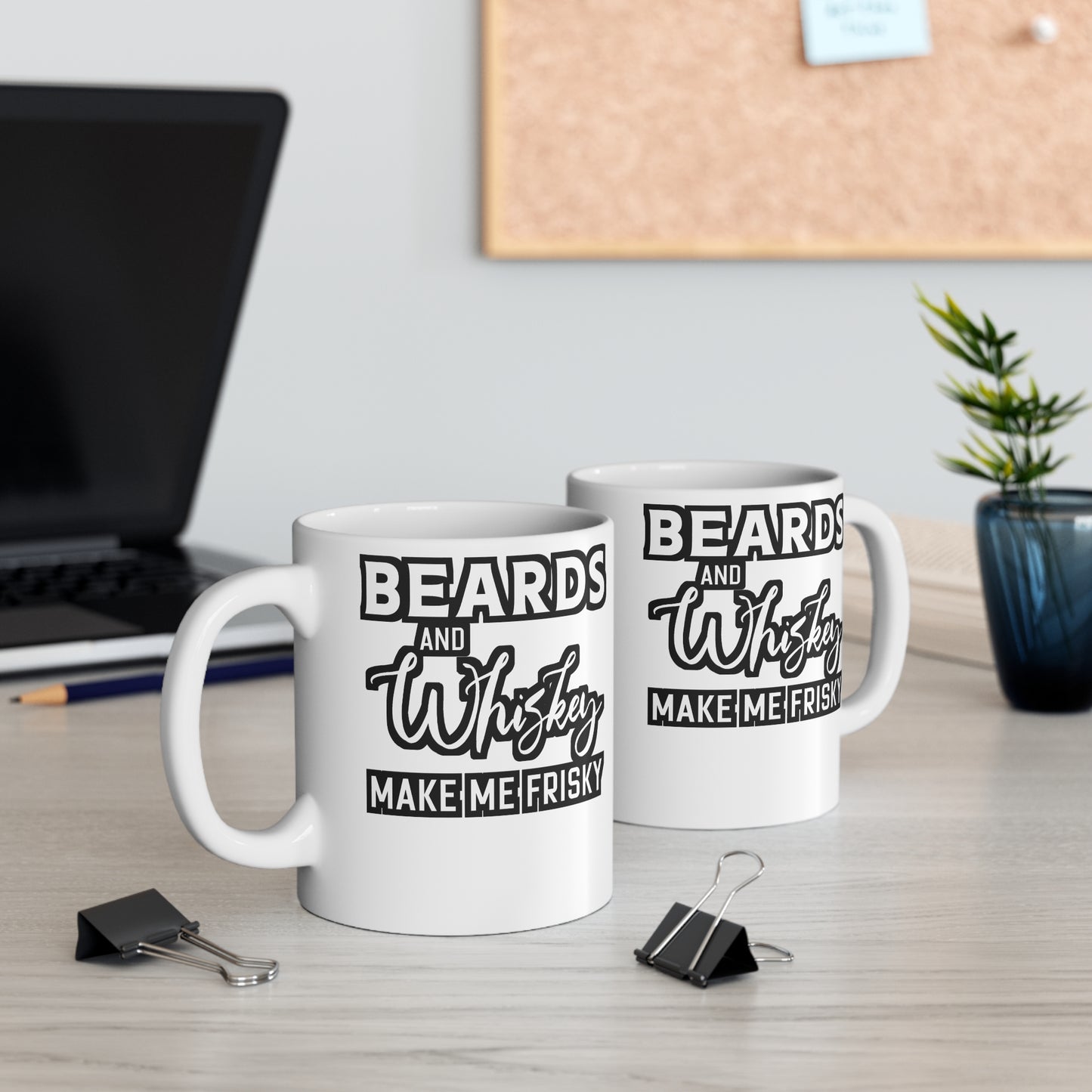 Beards and Whiskey Make Me Frisky - Beard Mug for Coffee 11oz. Beard Cup, White ceramic, Bearded Mug, Man Tea Cup - Beard Gift