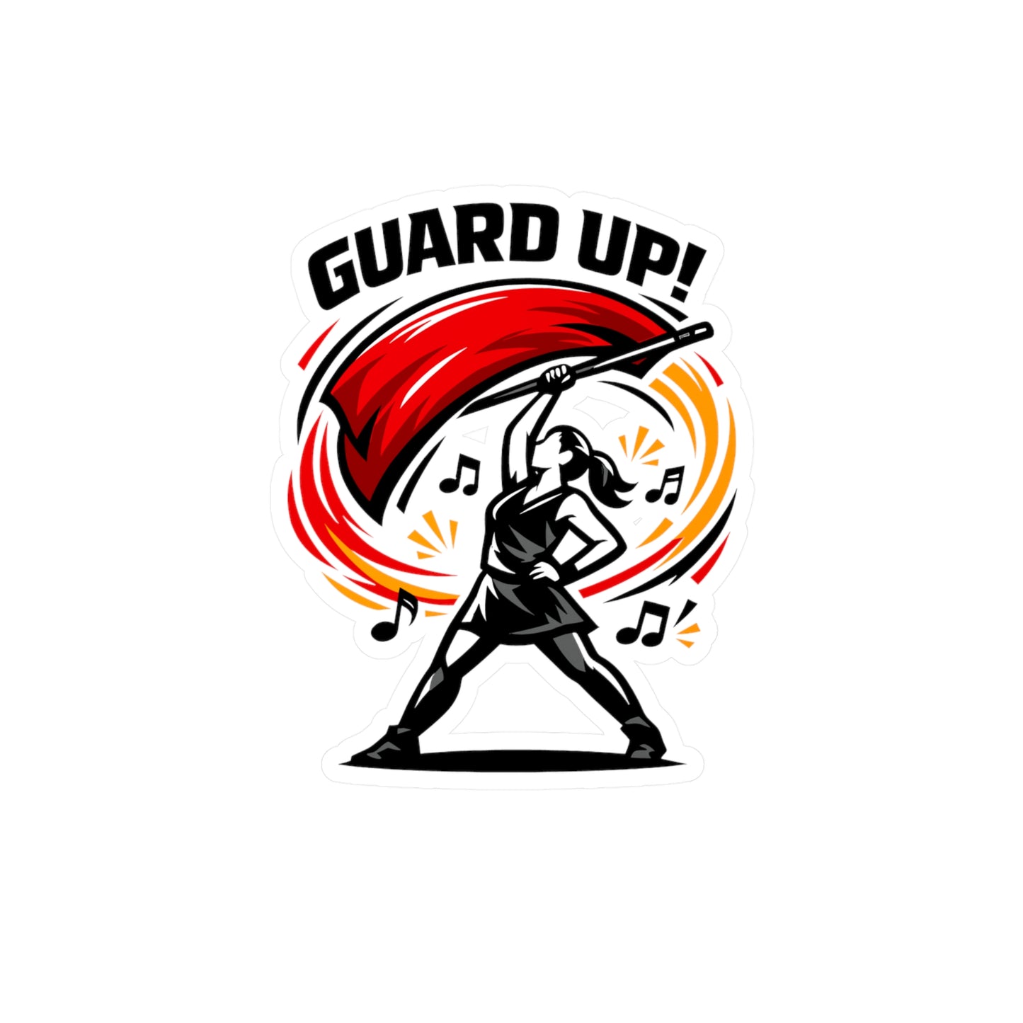 Marching Band Sticker "Guard Up!" Waterproof Vinyl Decals for Laptop Water Bottle, Gift for Drummer or Band Director, Mellophone Players