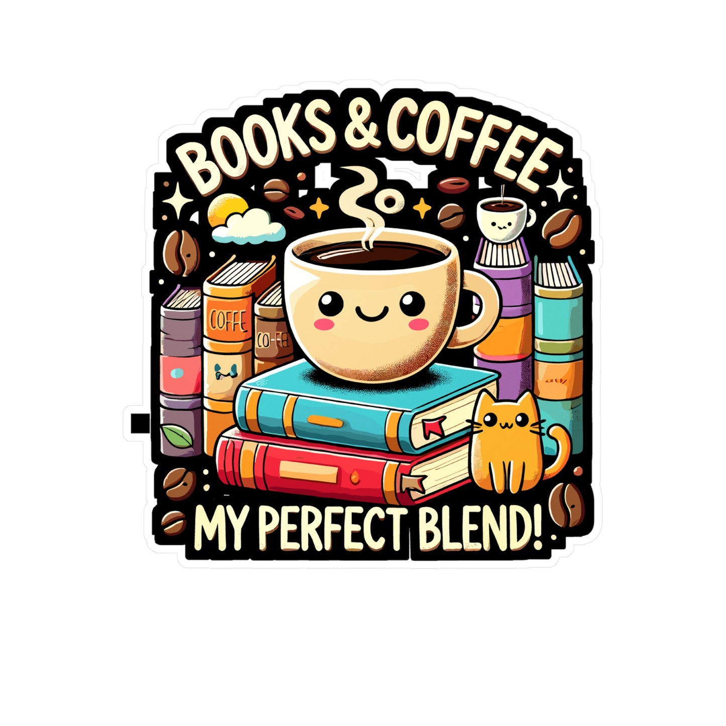 Books & Coffee My Perfect Blend - Books Sticker for Laptop Sticker. Water Bottle Sticker, Vinyl Coffee Decal - Books Gift