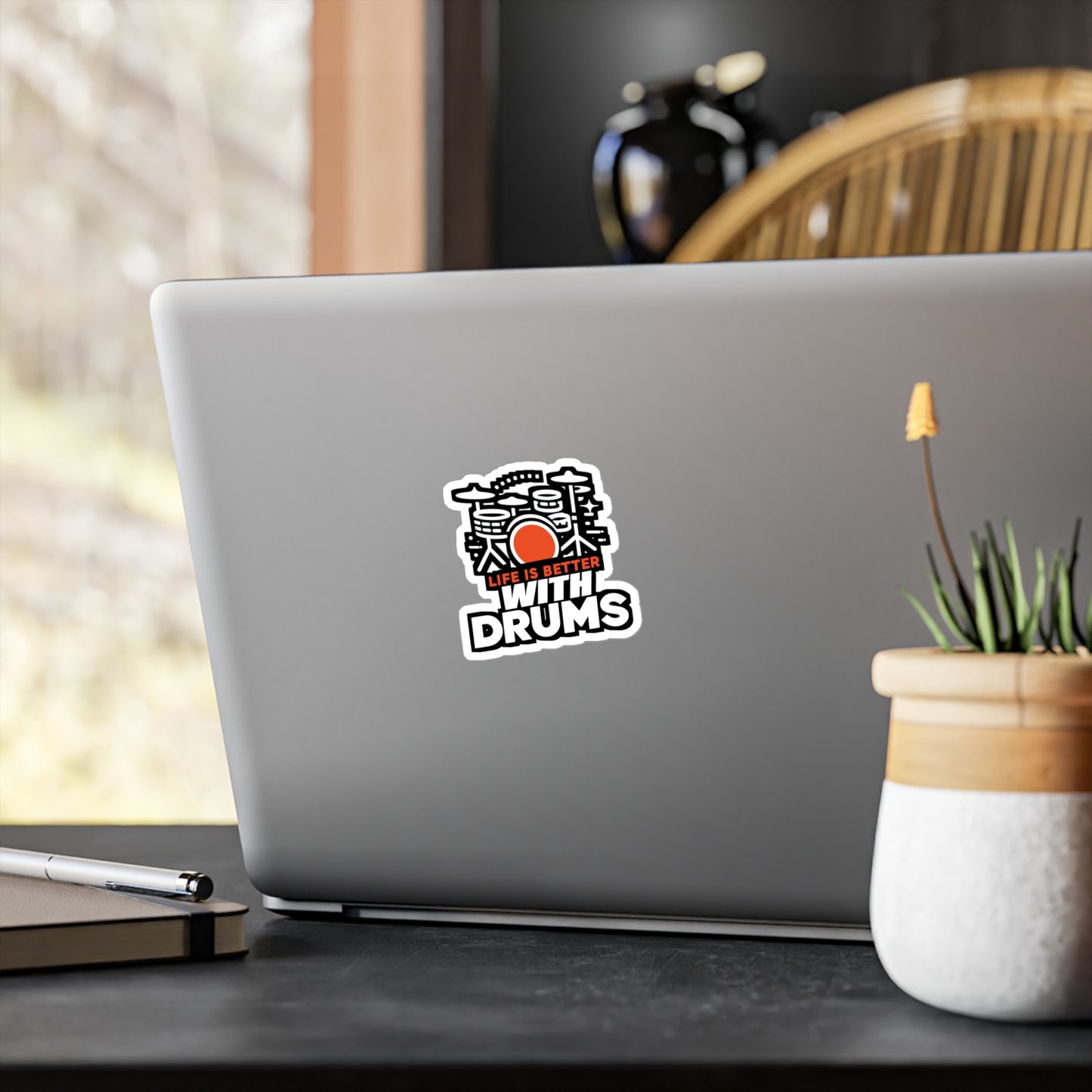 Life is better with drums - Audio-engineer Sticker for Laptop Sticker. Water Bottle Sticker, Vinyl Monitor Decal - Audio-engineer Gift