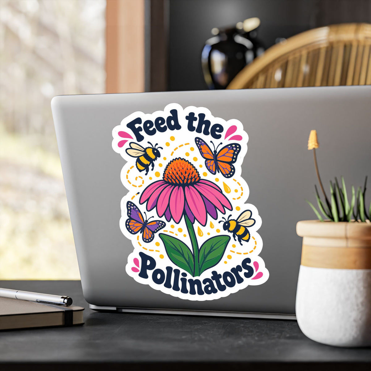 Plants Sticker - Feed The Pollinators Dandelion Design, Nature-Inspired Decals for Laptop and Water Bottle, Friendship Gift