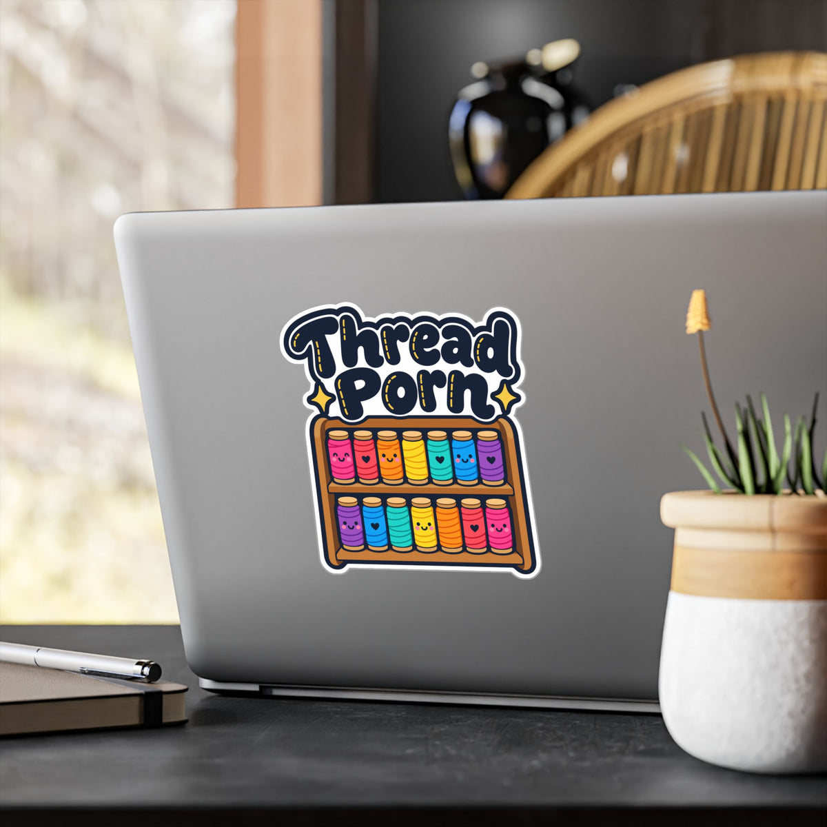 Embroidery Sticker with Thread Porn Design - Needlework and Stitching decals for Crafting Fans, Laptops and Water Bottles