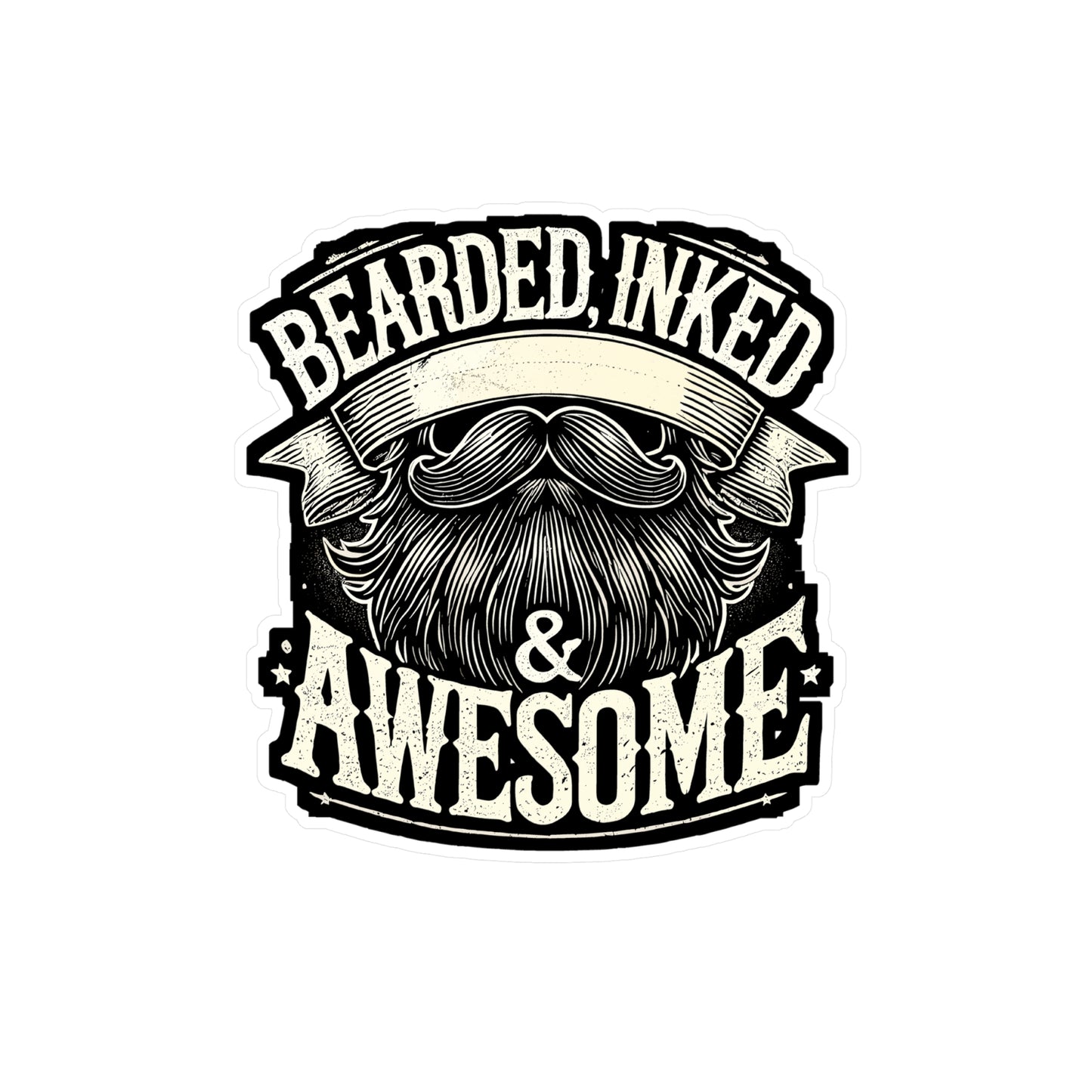 Bearded Inked & Awesome - Beard Sticker for Laptop Sticker. Water Bottle Sticker, Vinyl Tattoo Decal - Beard Gift