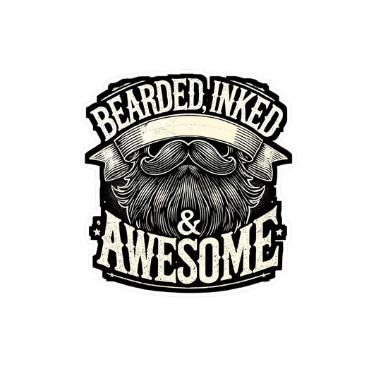 Bearded Inked & Awesome - Beard Sticker for Laptop Sticker. Water Bottle Sticker, Vinyl Tattoo Decal - Beard Gift