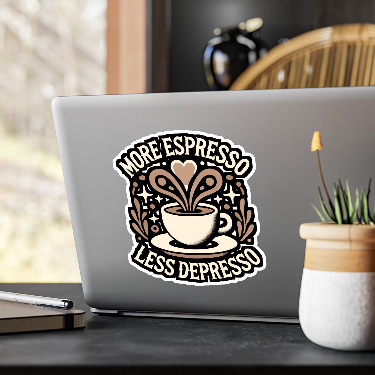 More Espresso Less Depresso - Espresso Sticker for Laptop Sticker. Water Bottle Sticker, Vinyl Coffee Decal - Espresso Gift
