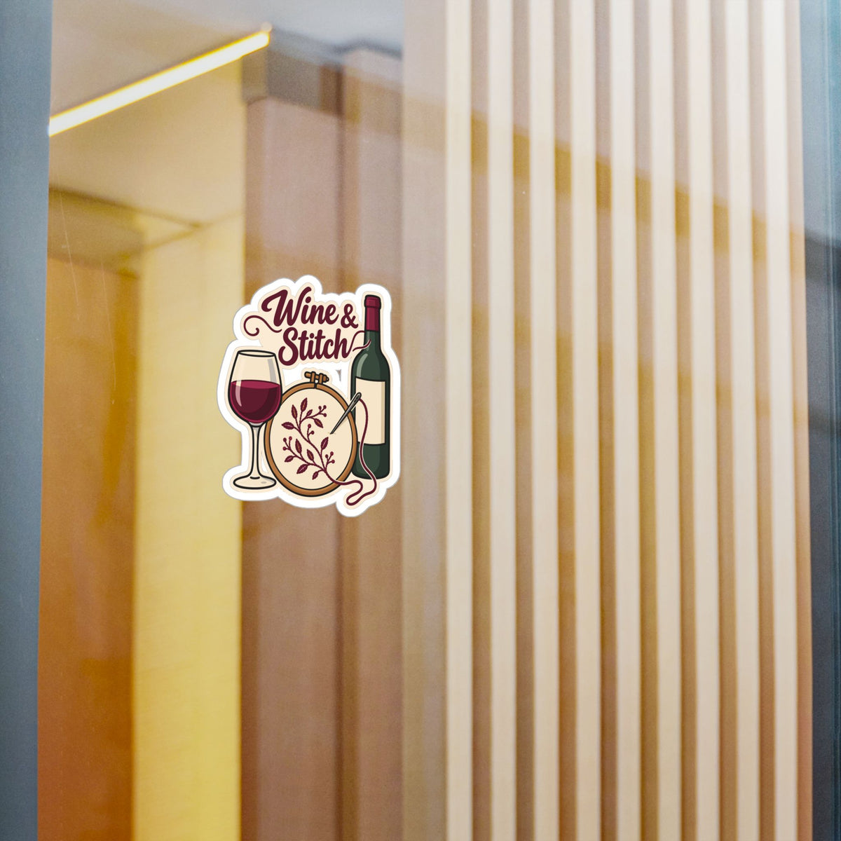 Embroidery Sticker - Wine & Stitch Design for Needlework and Stitching Fans, Crafting Decals for Laptop or Water Bottle