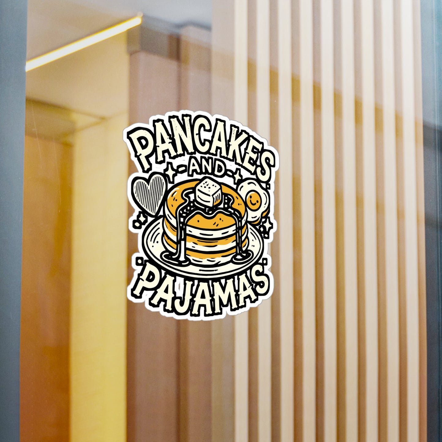 Pancakes and Pajamas – Funny Vinyl Sticker for Laptop or Water Bottle | Breakfast Lover Gift, Pajama Party Decor