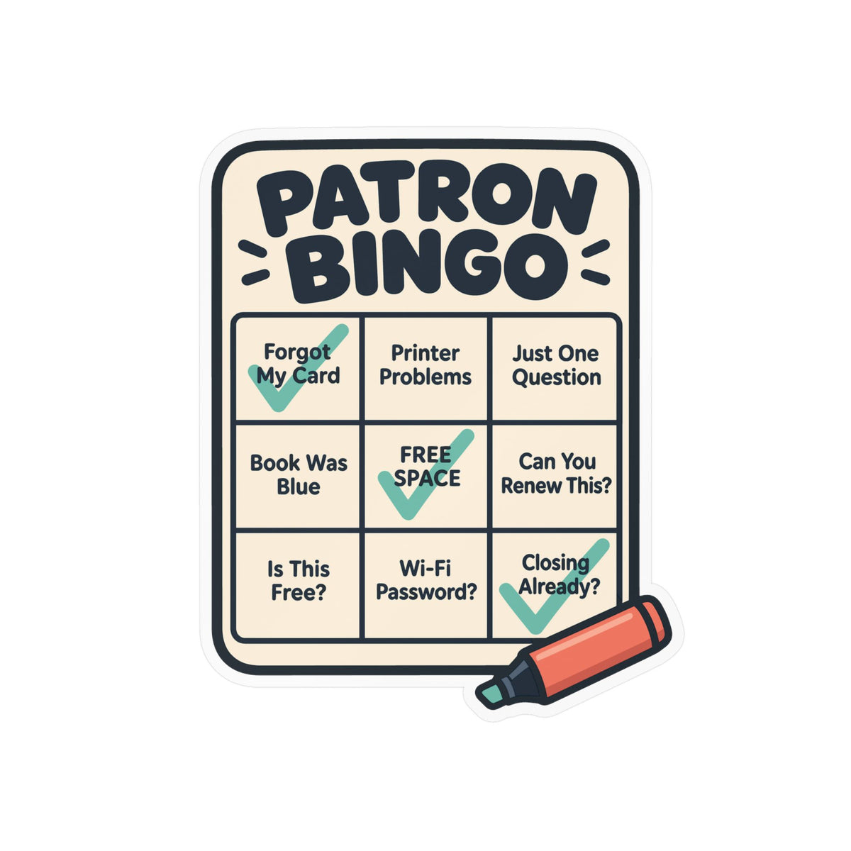 Librarian Sticker - Patron Bingo with a Fabulous Magical Unicorn, Decals for Laptop and Water Bottle