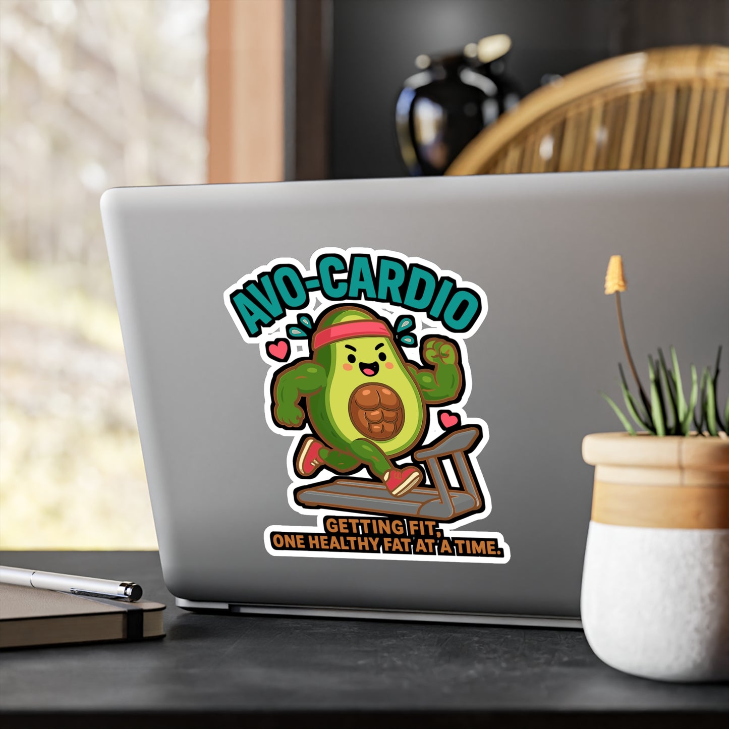 Avo-Cardio - gym avocado Sticker for Water Bottle, Laptop - Funny Fitness Gift for Workout Lovers, Gym Enthusiasts