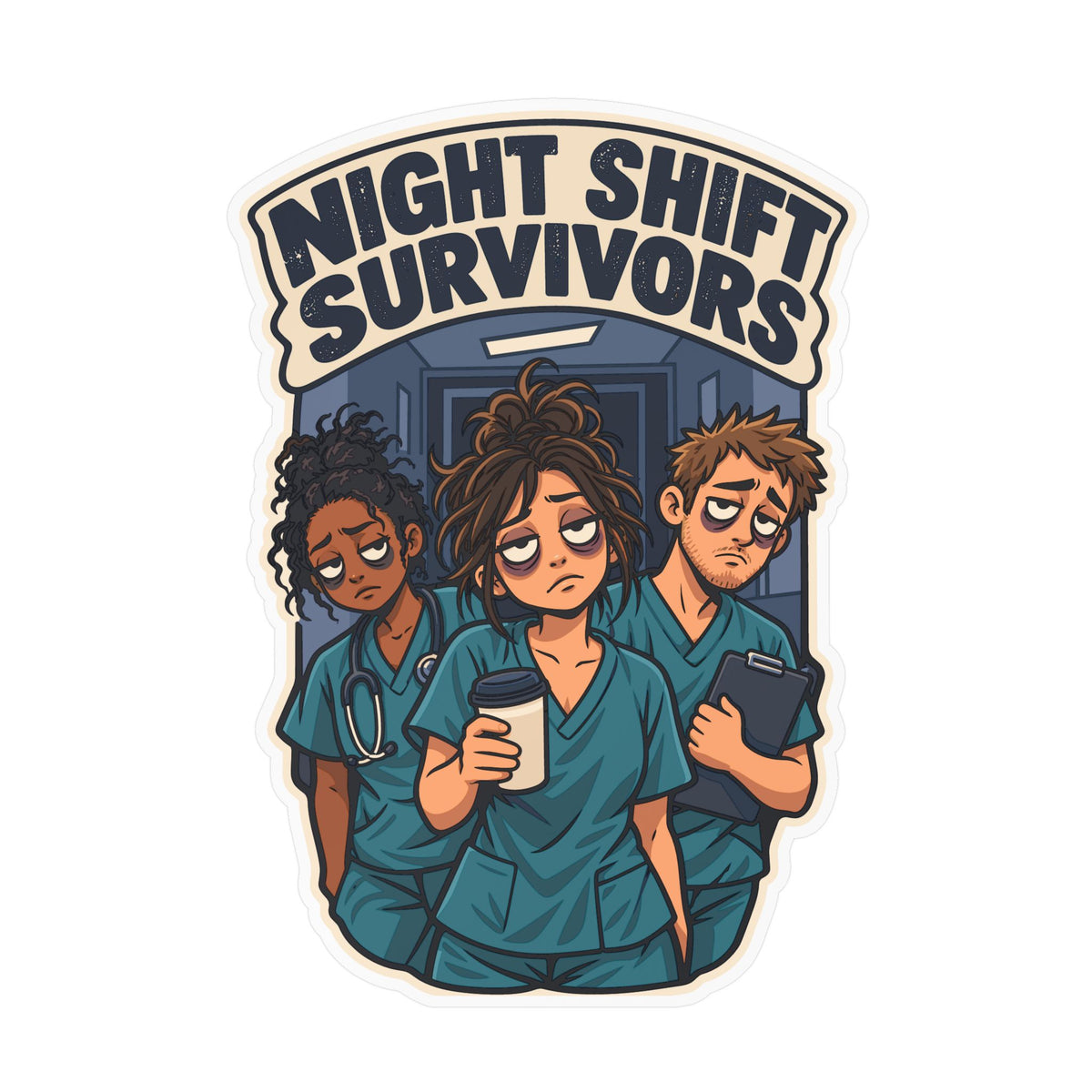 Nurse Sticker – Night Shift Survivors Waterproof Vinyl Decals for Laptop, Water Bottle, Nursing Student Gift, Nursing School Degree