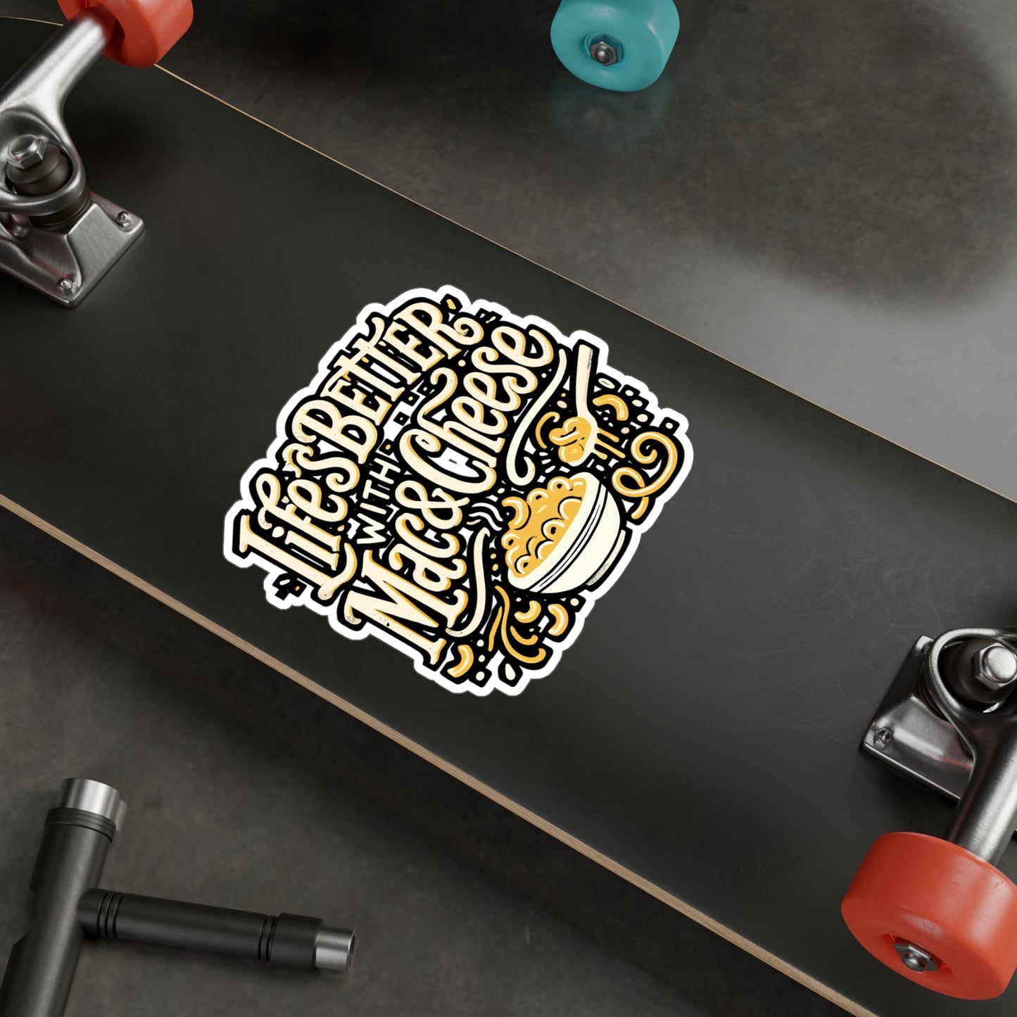 Life's Better With Mac & Cheese – Funny Macaroni Sticker for Laptop or Water Bottle | Cheesy Vinyl Decal Gift