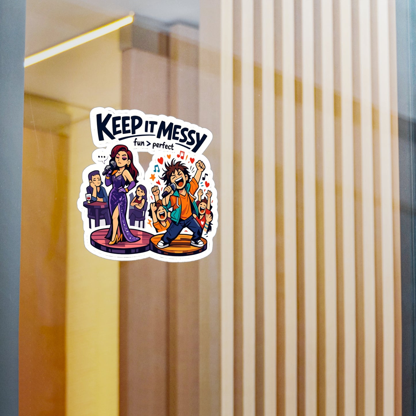 Karaoke Sticker "Keep It Messy" - Waterproof Vinyl Decals for Laptop or Water Bottle, Fun Music Beer Booze Graphic