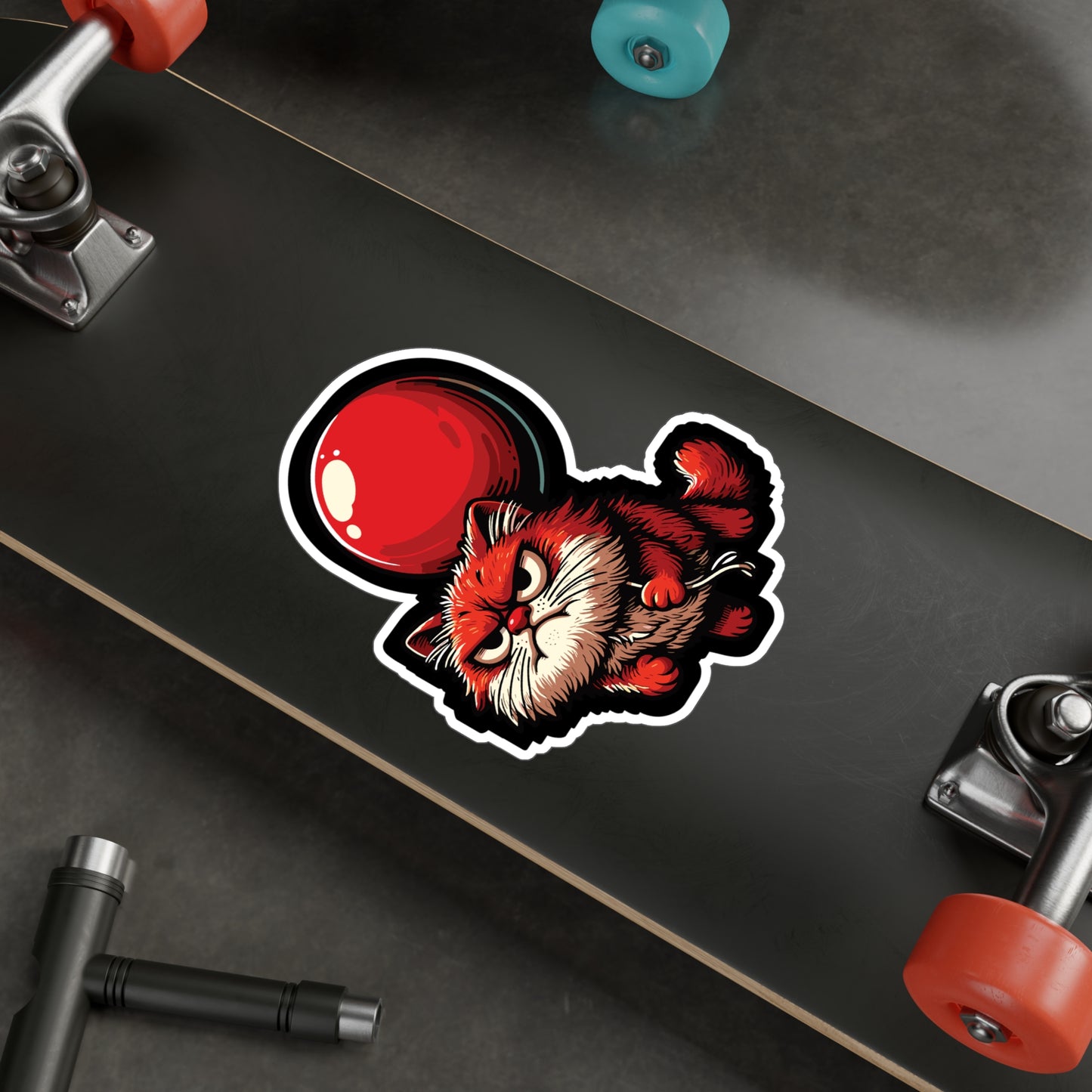 Cat with Balloon - Cat Sticker for Car Window Laptop Sticker. Water Bottle Sticker, Vinyl Balloon Decal, Floating Sticker - Cat Gift