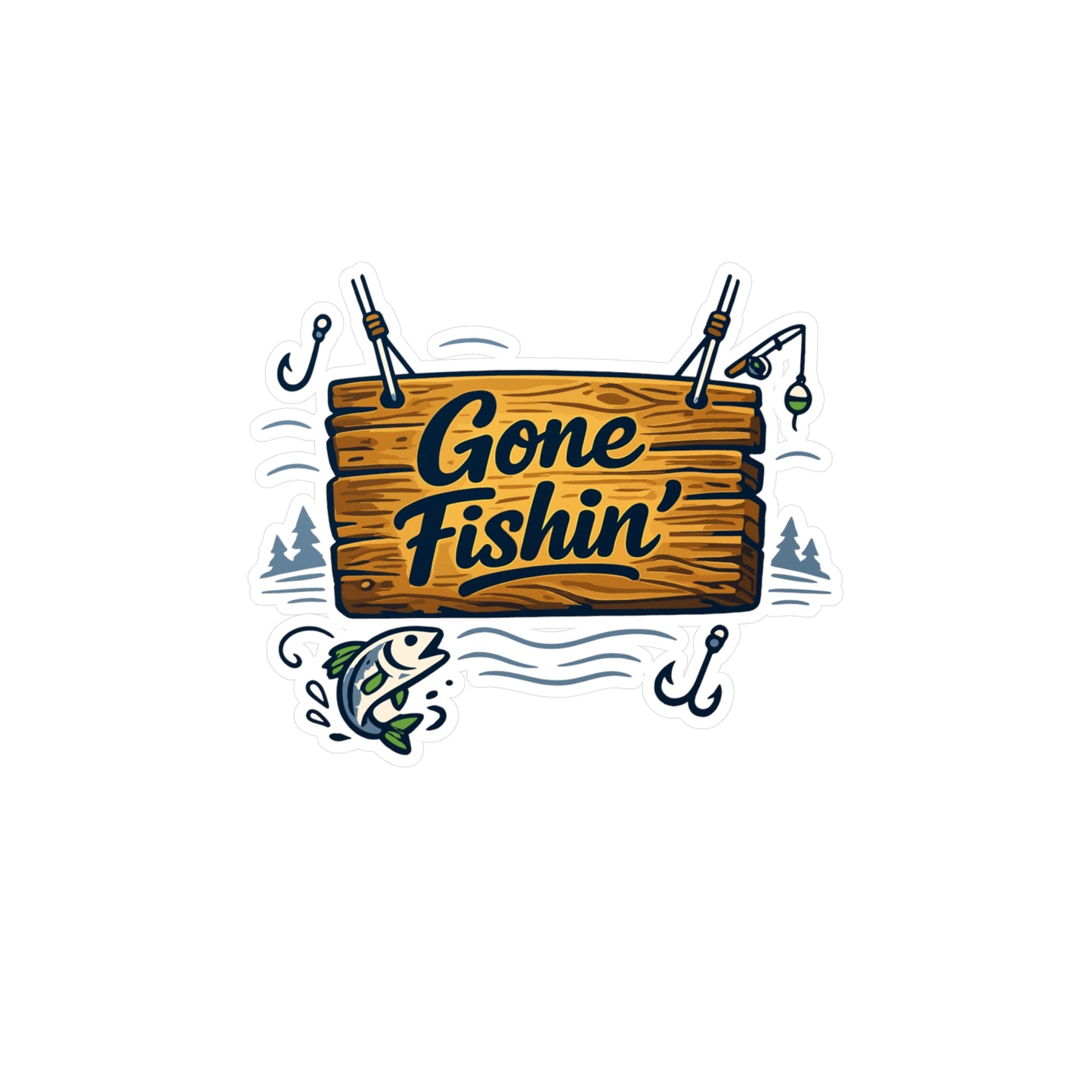 Fishing Sticker Gone Fishin' Waterproof Vinyl Decals for Laptop or Water Bottle, Angling Lake Boating Design