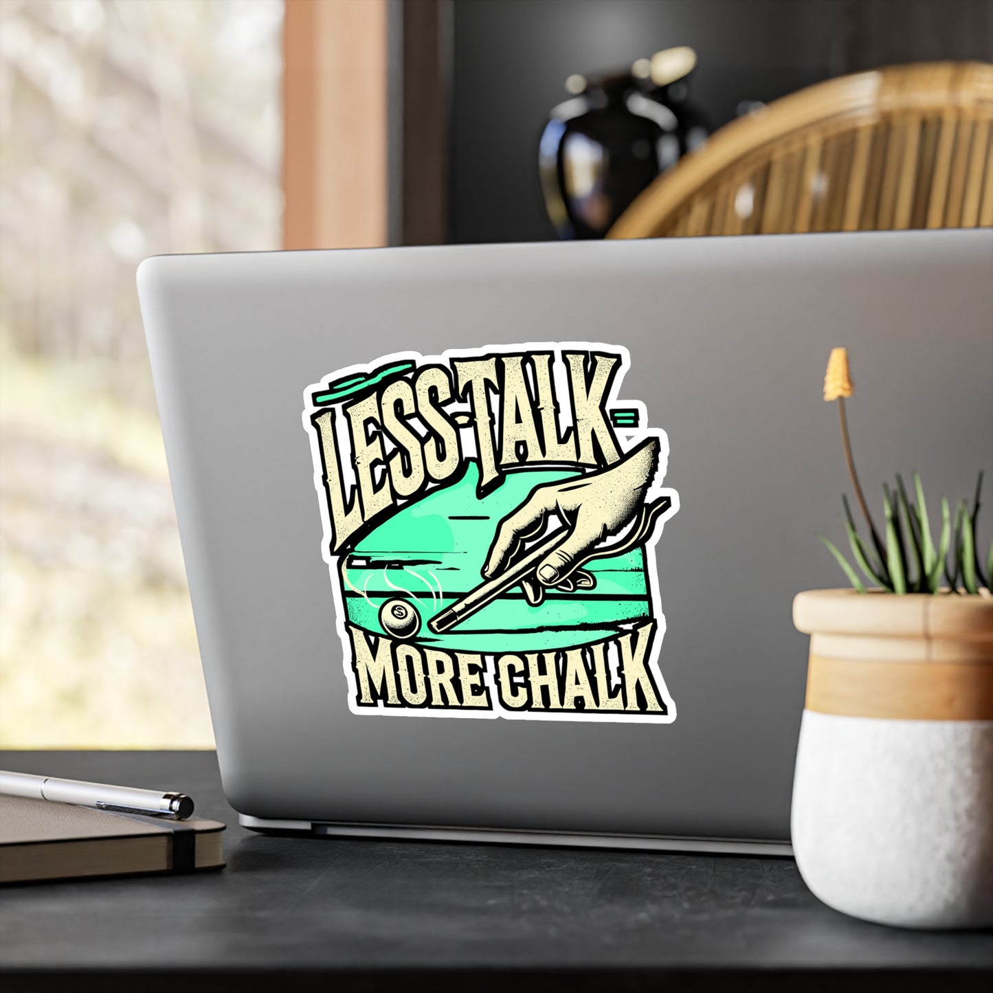 Less Talk More Chalk – Vinyl Pool Decal for Laptop or Water Bottle | Billiards Gift Sticker