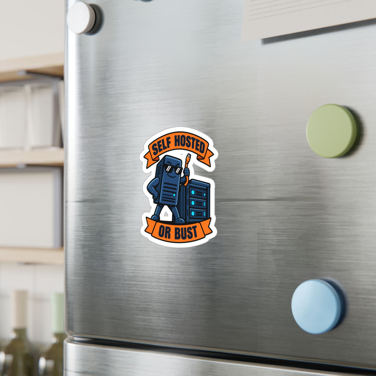 Server Sticker – Self Hosted Or Bust Sunglasses Design, Decals for Home Network Fans and Laptops