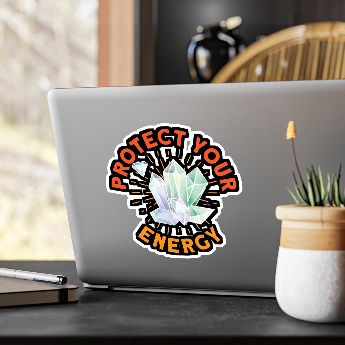 Protect Your Energy - Crystals Sticker for Laptop Sticker. Water Bottle Sticker, Vinyl Gemstones Decal - Crystals Gift
