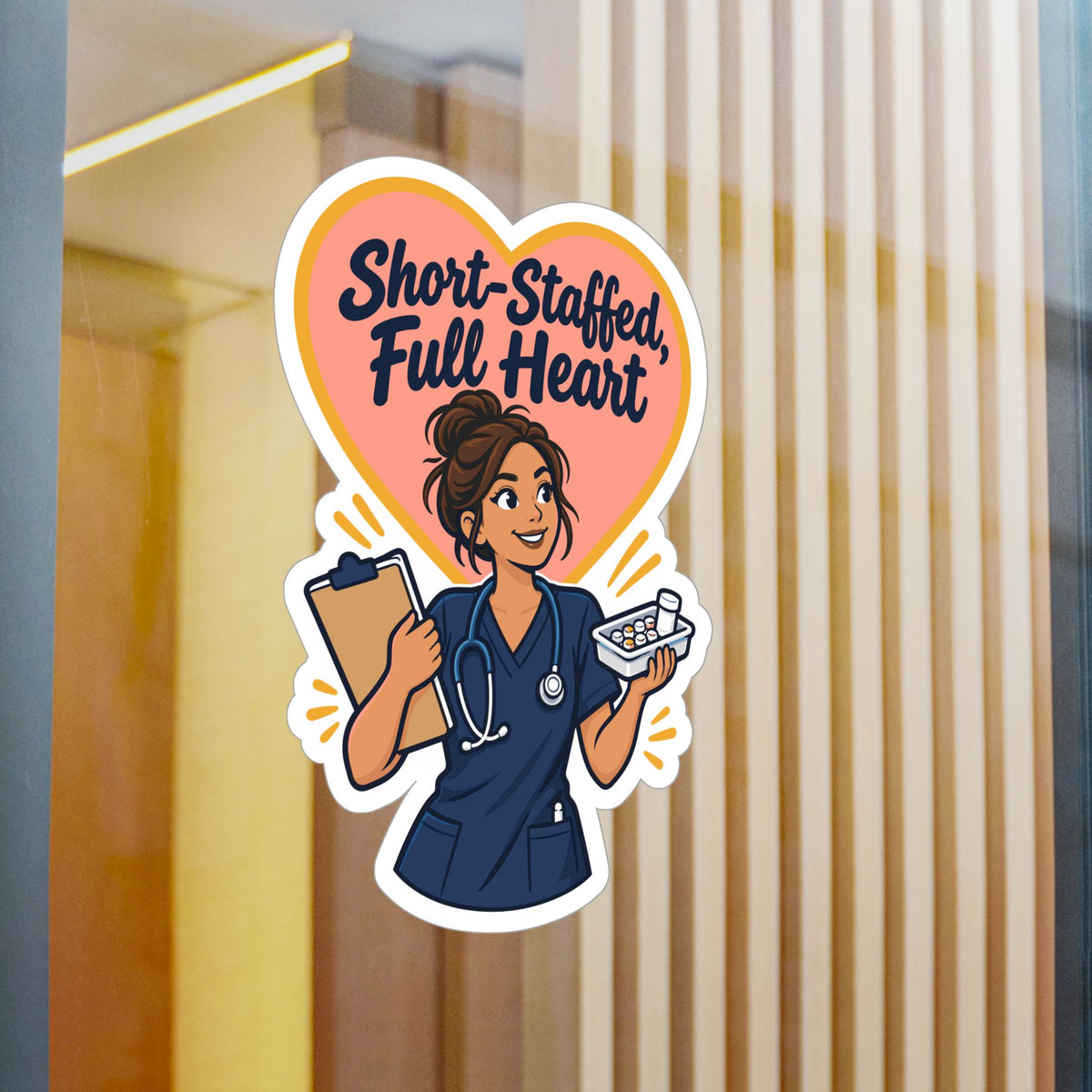 Nurse Sticker “Short-Staffed, Full Heart” Vinyl Decals for Laptop, Water Bottle, Nursing Student Gift