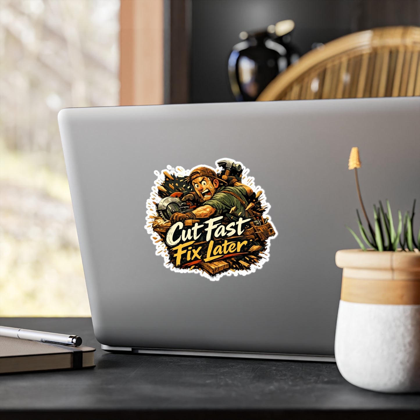 Carpenter Sticker Cut Fast Fix Later Funny Woodworker Woodworking Decals, Waterproof Vinyl for Laptop Water Bottle