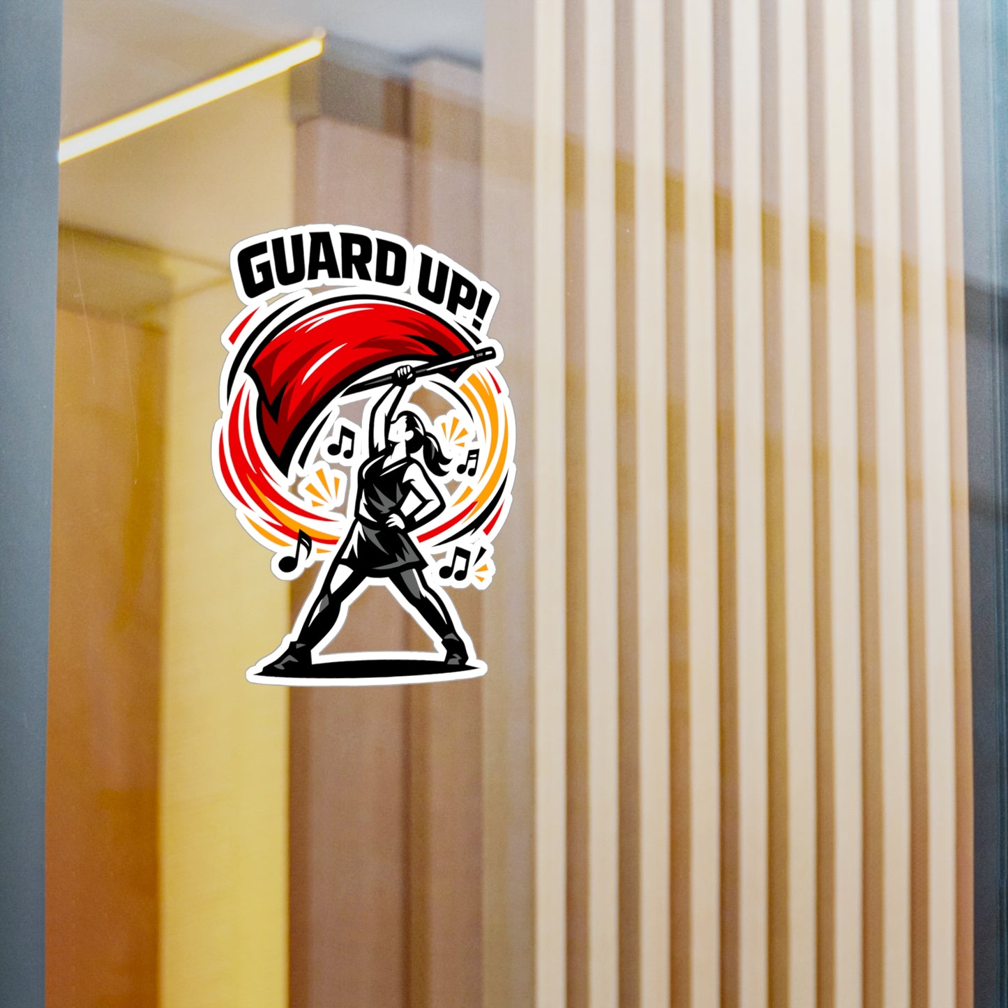 Marching Band Sticker "Guard Up!" Waterproof Vinyl Decals for Laptop Water Bottle, Gift for Drummer or Band Director, Mellophone Players