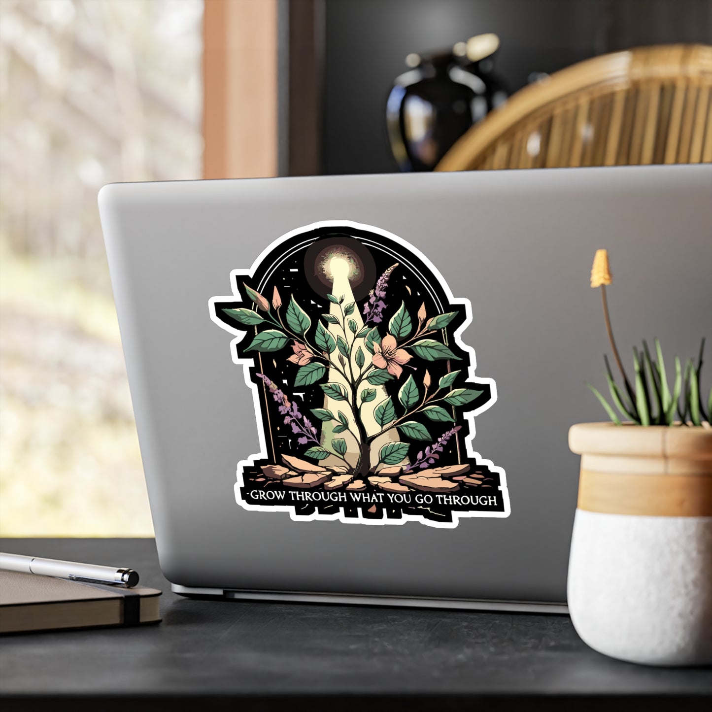 Grow Through What You Go Through - Growth Sticker for Laptop Sticker. Water Bottle Sticker, Vinyl Resilience Decal - Growth Gift