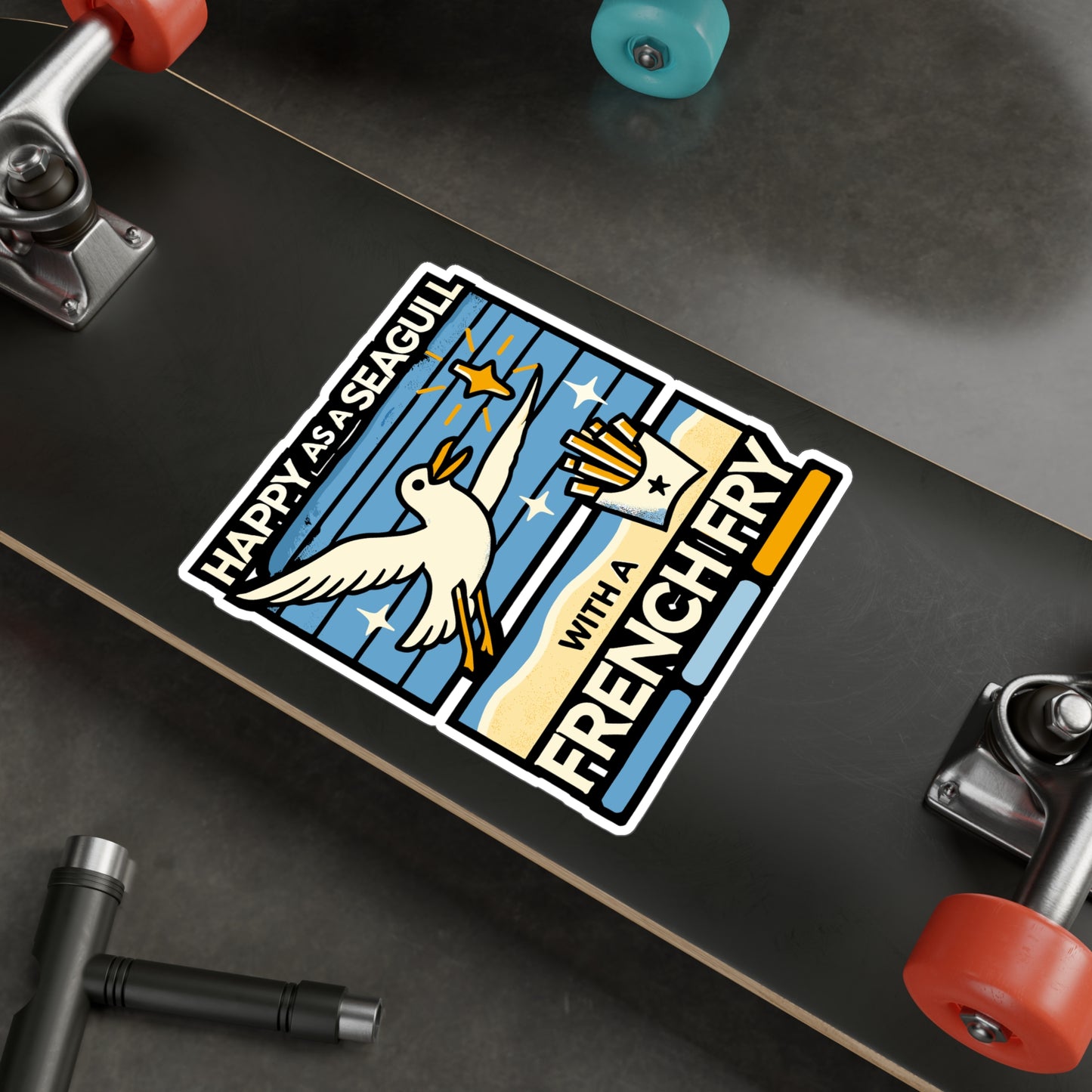 Happy As Seagull With A French Fry - Seagull Sticker for Laptop Sticker. Water Bottle Sticker, Vinyl Seabirds Decal - Seagull Gift