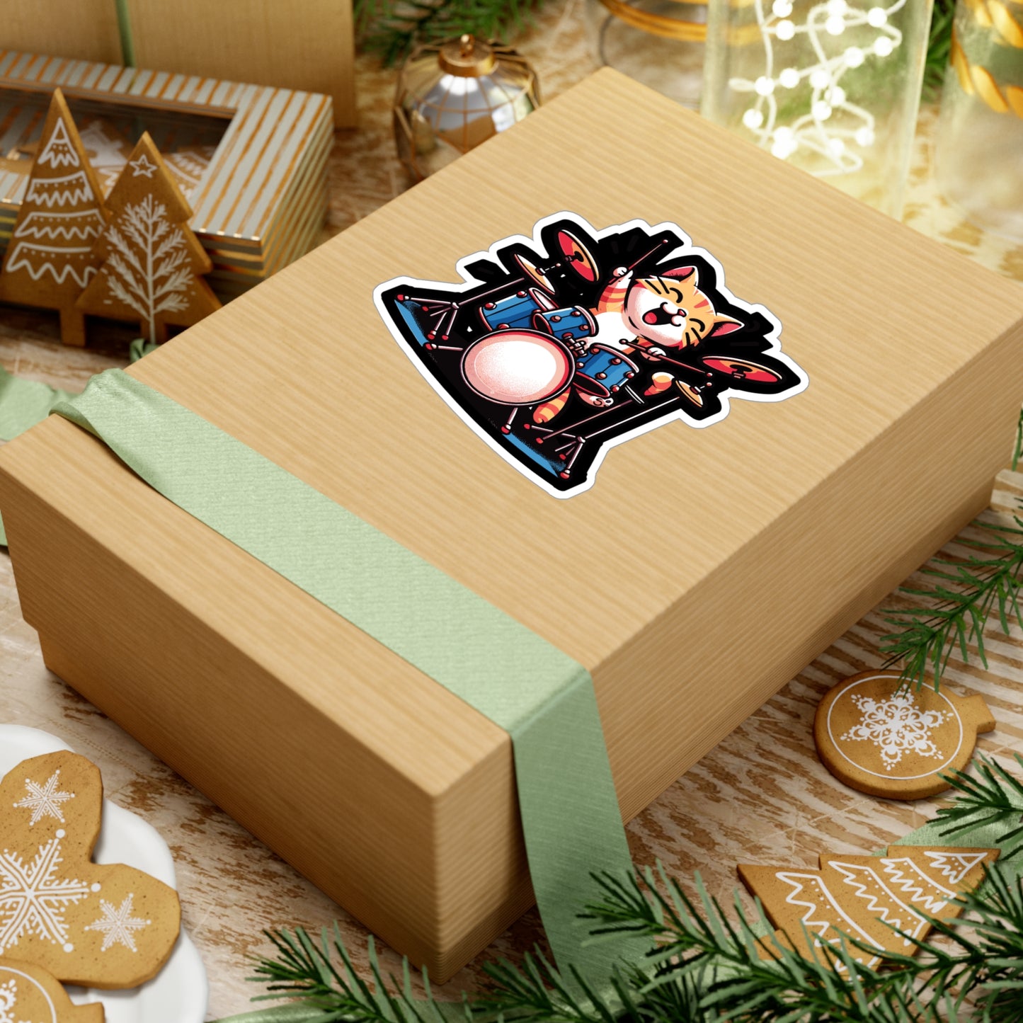 Musician Cat Drummer - Drum Sticker for Car Window Laptop Sticker. Water Bottle Sticker, Vinyl Drummer Decal, Drumset Sticker - Drum Gift