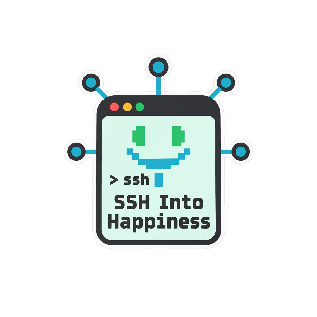 Tech Sticker - Ssh Into Happiness with Reboot Button and Bandage Motifs, Decals for Laptop and Water Bottle