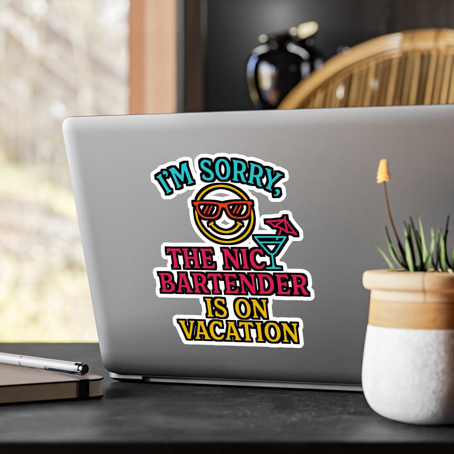 I'm Sorry The Nice Bartender Is On Vacation - Bartender Sticker for Laptop, Water Bottle, Funny Gift for Bar Staff & Cocktail Lovers