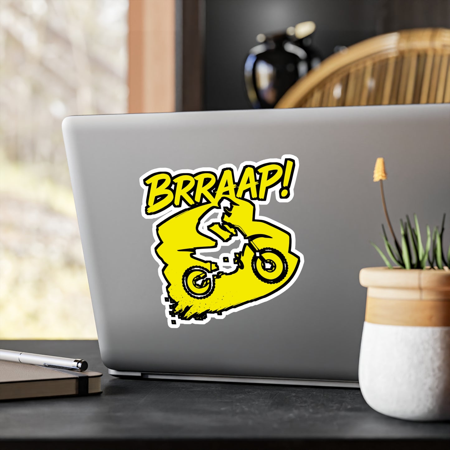 Motorcycle Sticker – "Brraap!" Dirtbike Motocross Racing Vinyl Decals for Laptop, Water Bottle – Waterproof & Durable
