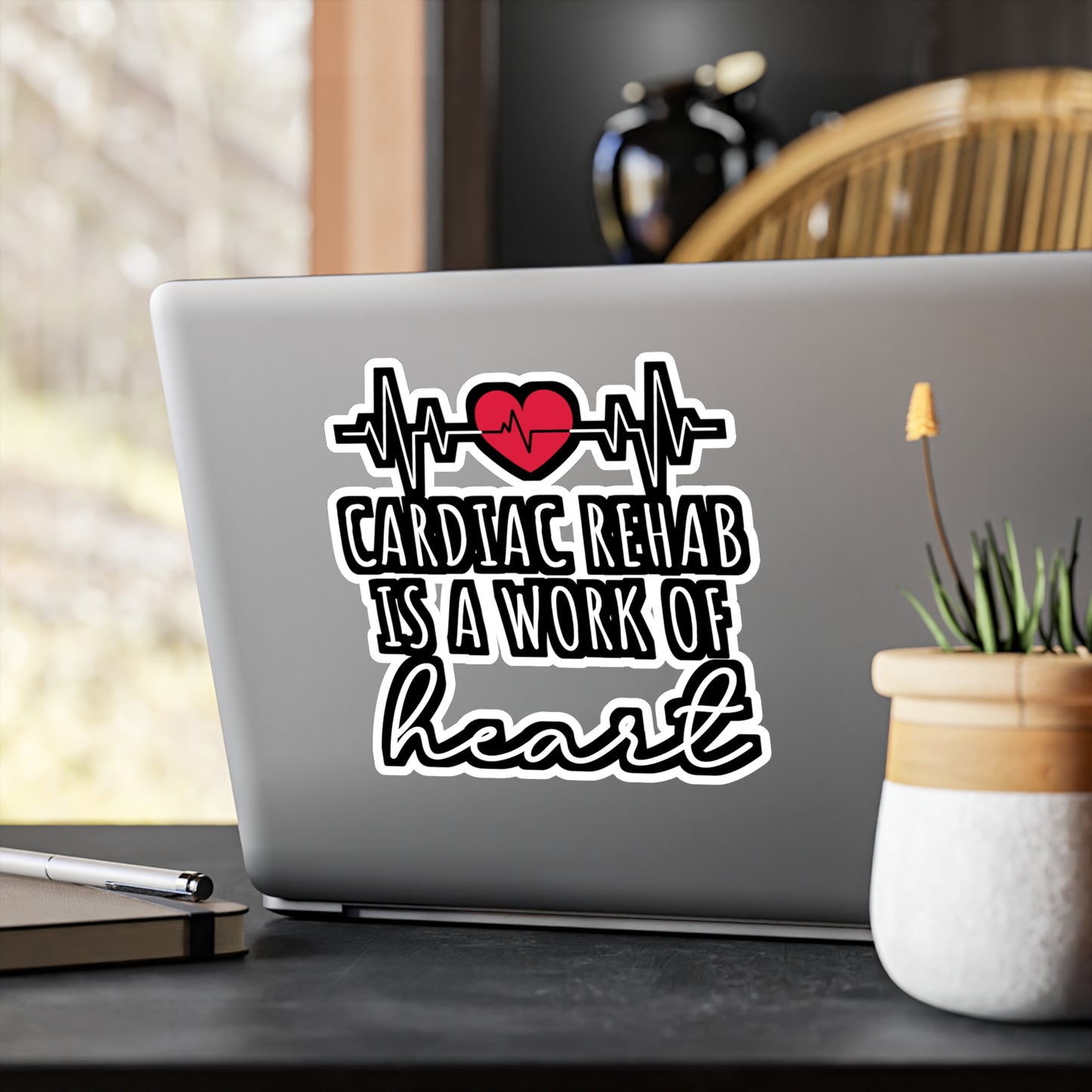 Cardiac Rehab Is A Work Of Heart - Cardiac Sticker for Laptop Sticker. Water Bottle Sticker, Vinyl Nurse Decal - Cardiac Gift